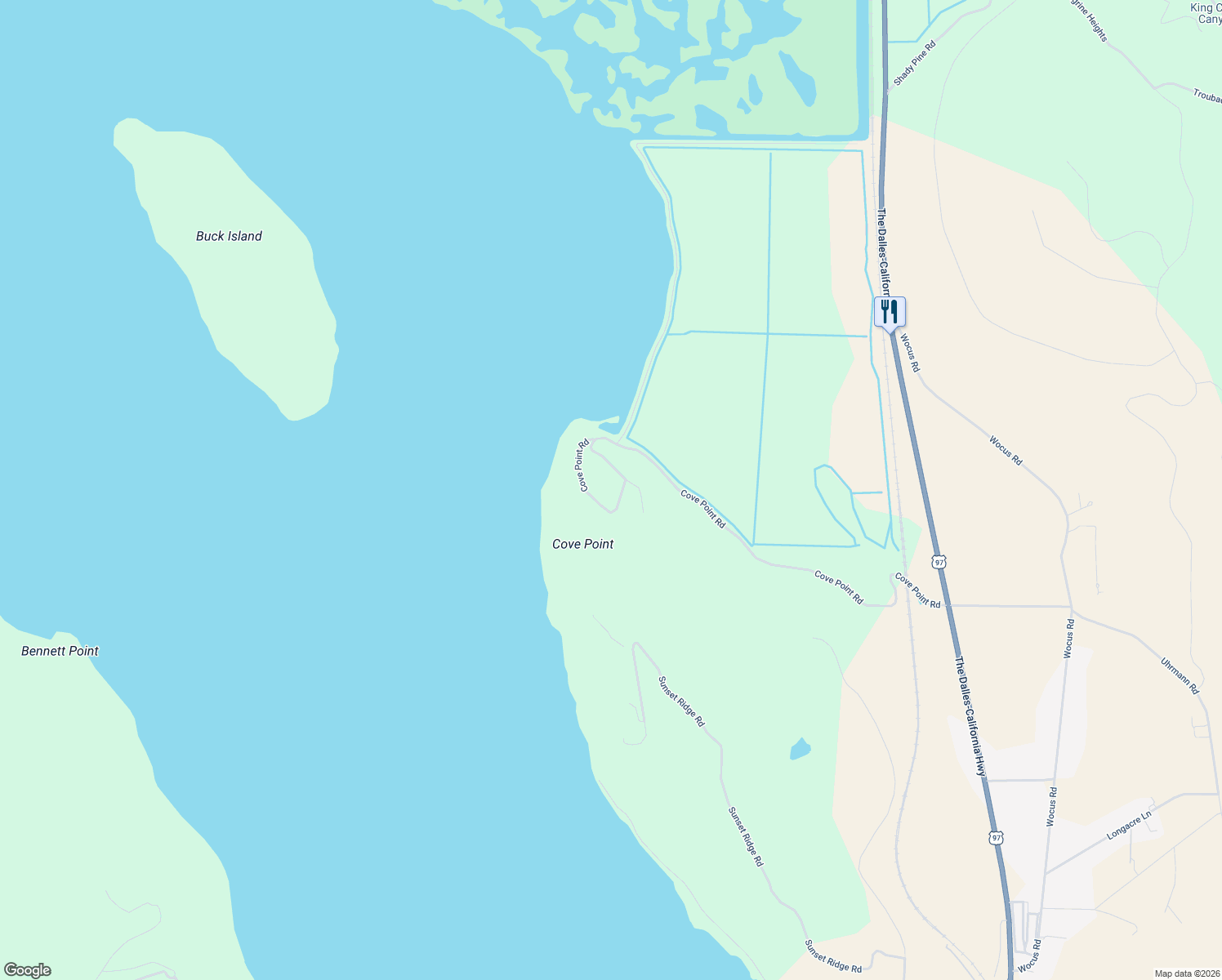 map of restaurants, bars, coffee shops, grocery stores, and more near 1680 Cove Point Road in Klamath Falls