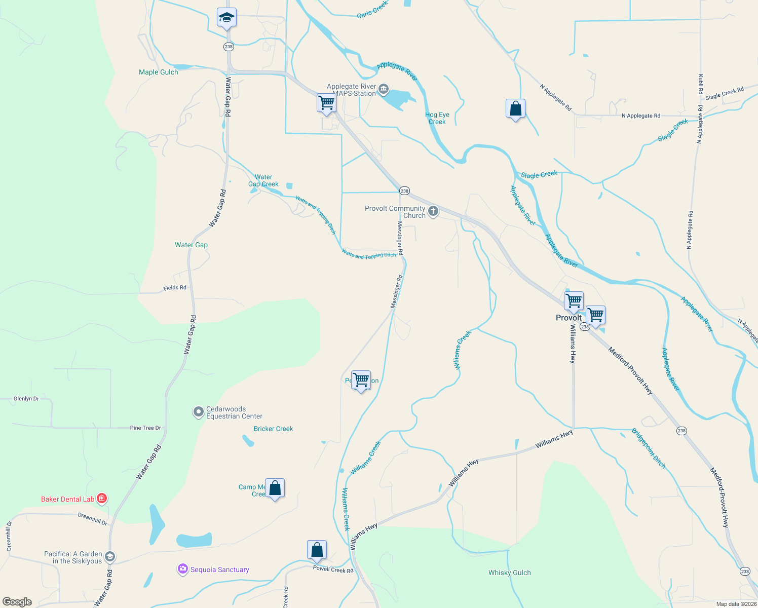 map of restaurants, bars, coffee shops, grocery stores, and more near 788 Messinger Road in Grants Pass