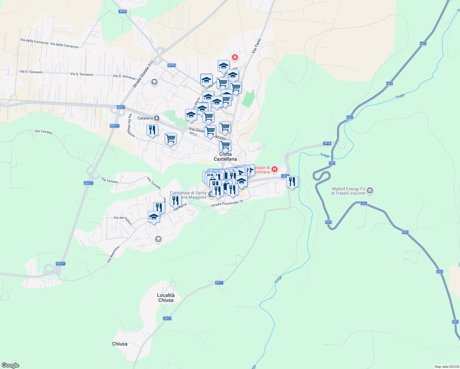 map of restaurants, bars, coffee shops, grocery stores, and more near in Civita Castellana