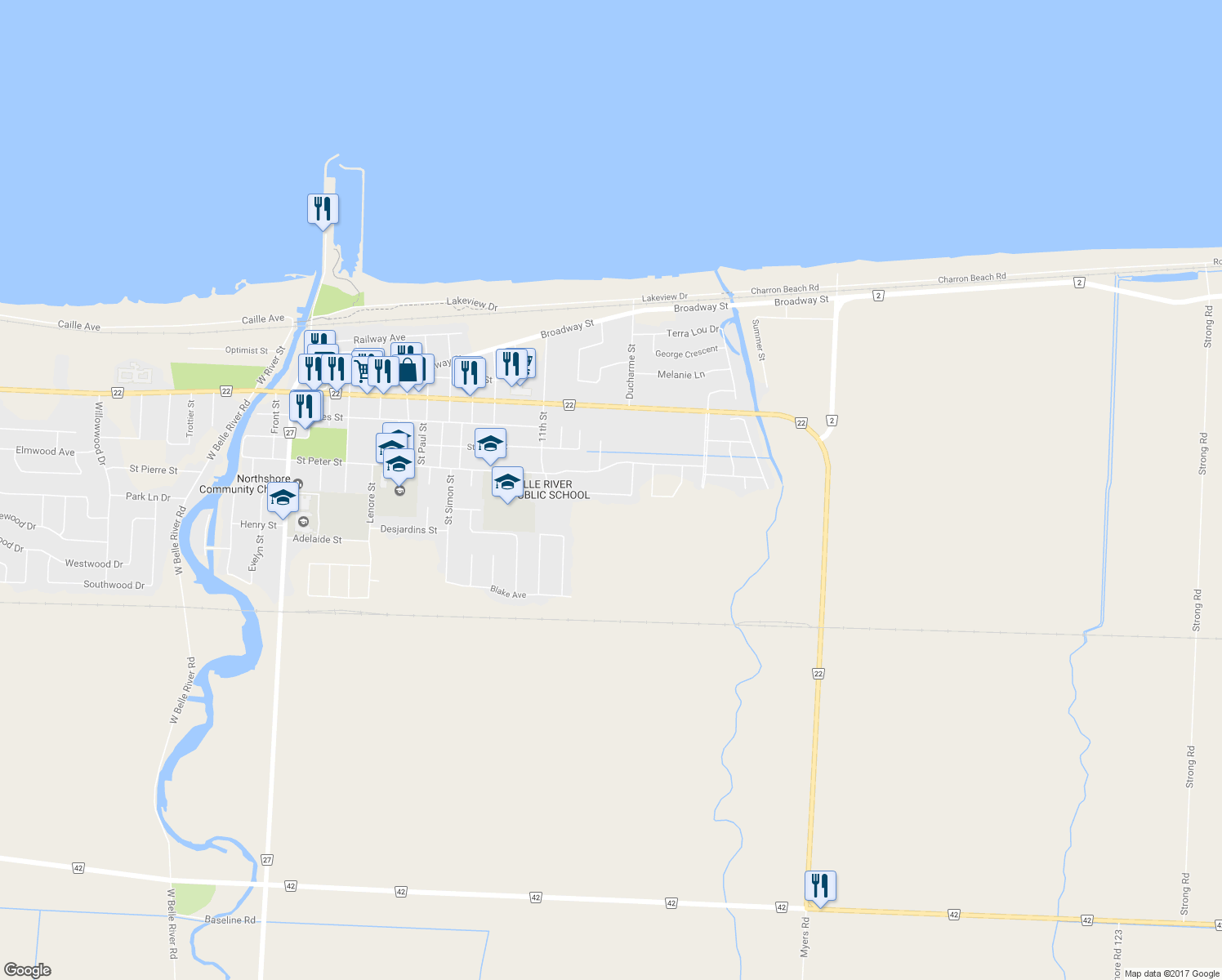 map of restaurants, bars, coffee shops, grocery stores, and more near 265 Donald Crescent in Lakeshore