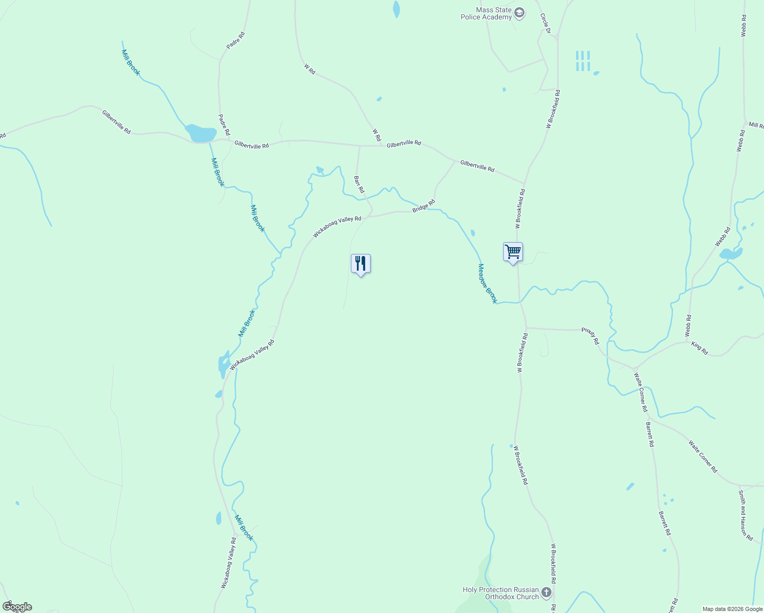 map of restaurants, bars, coffee shops, grocery stores, and more near 179 Pierce Road in New Braintree