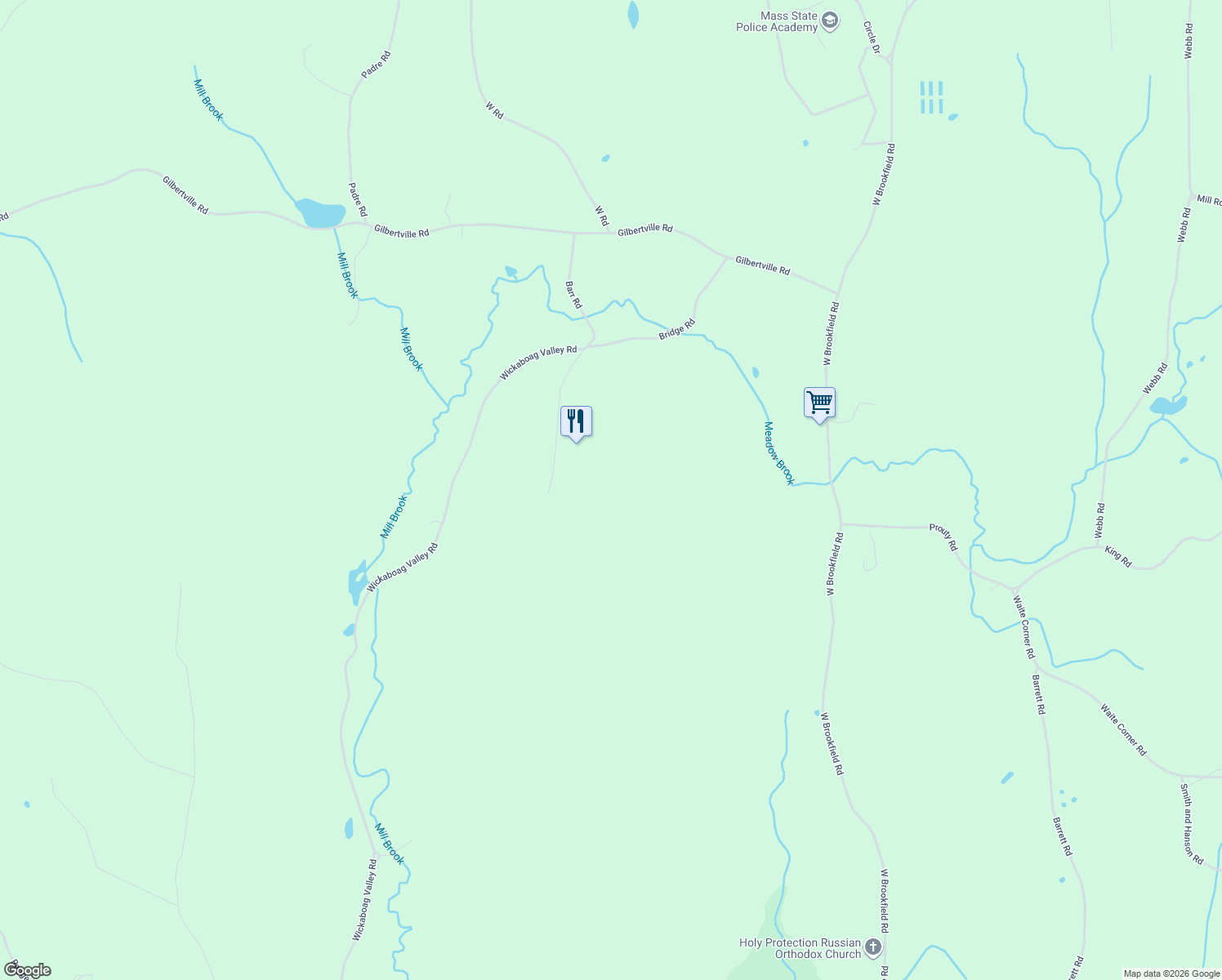 map of restaurants, bars, coffee shops, grocery stores, and more near 179 Pierce Road in New Braintree
