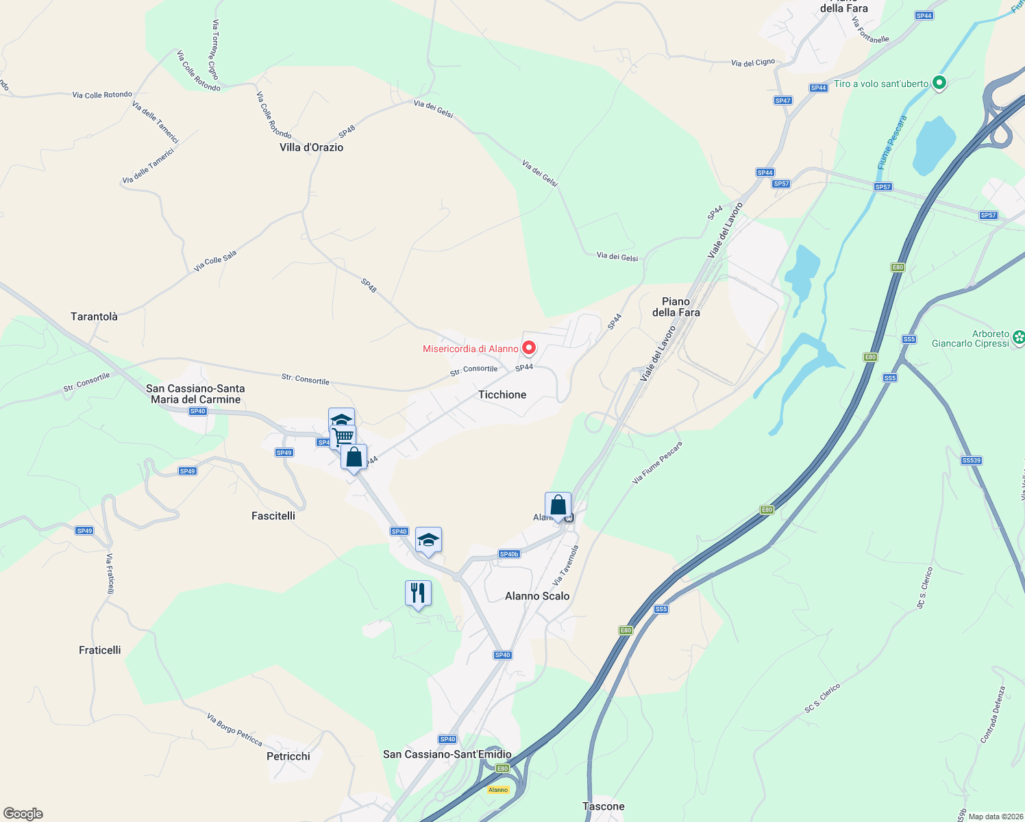 map of restaurants, bars, coffee shops, grocery stores, and more near 10 Via Pennesi in Ticchione