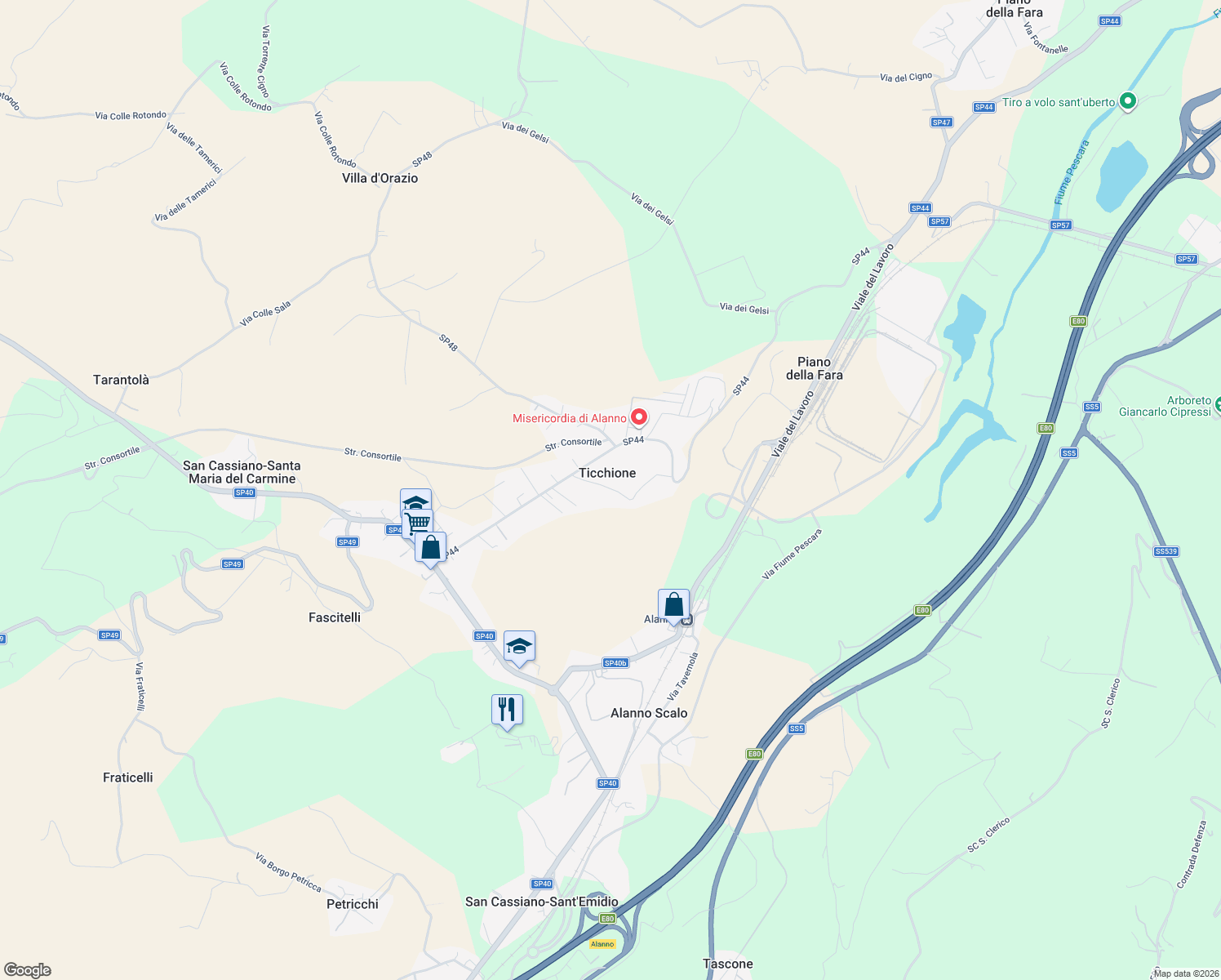 map of restaurants, bars, coffee shops, grocery stores, and more near 10 Via Pennesi in Ticchione