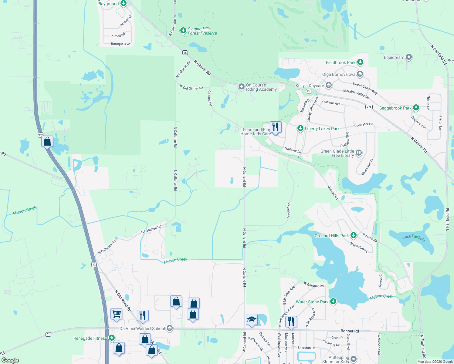 map of restaurants, bars, coffee shops, grocery stores, and more near 29564 North Garland Road in Wauconda