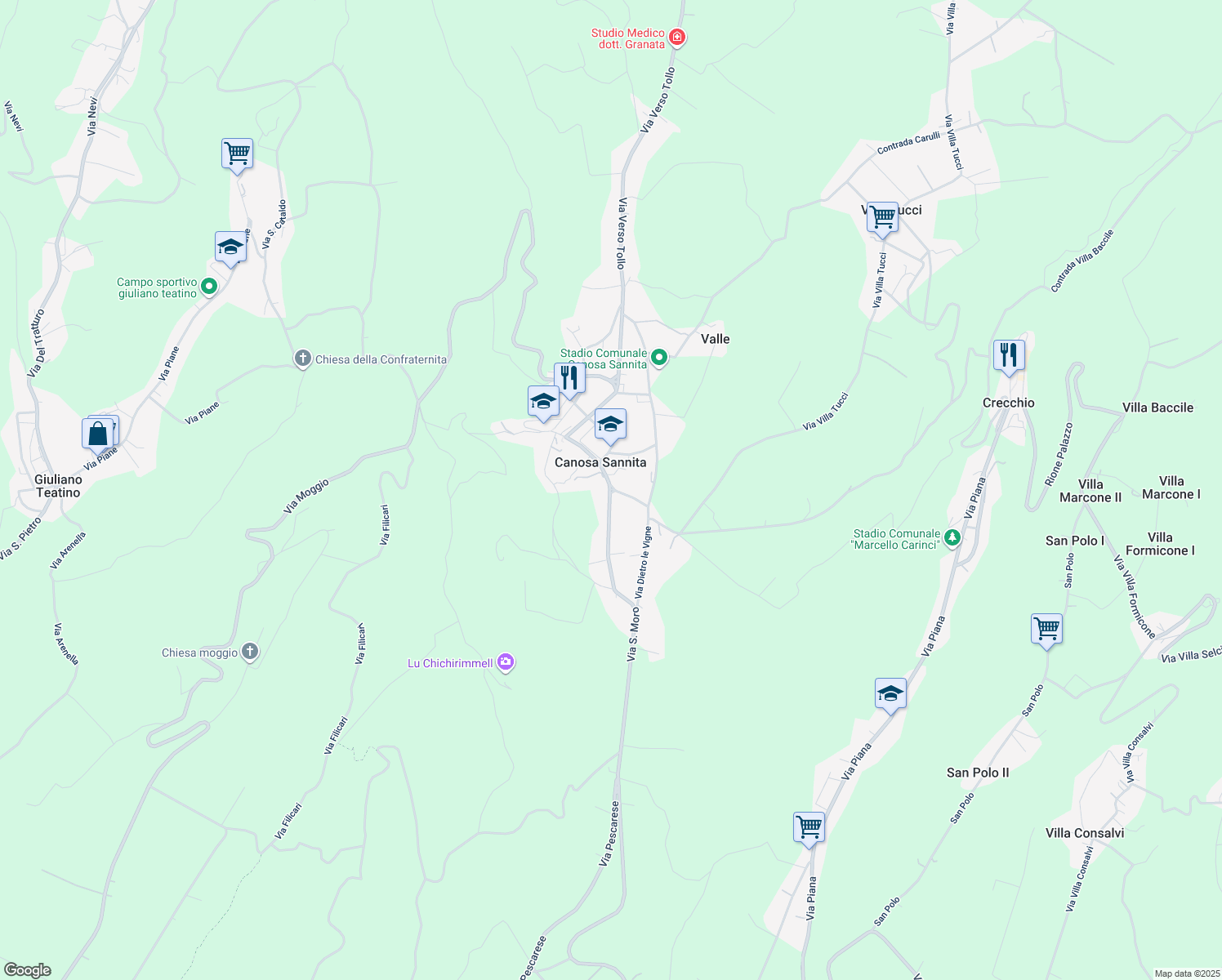 map of restaurants, bars, coffee shops, grocery stores, and more near in Canosa Sannita