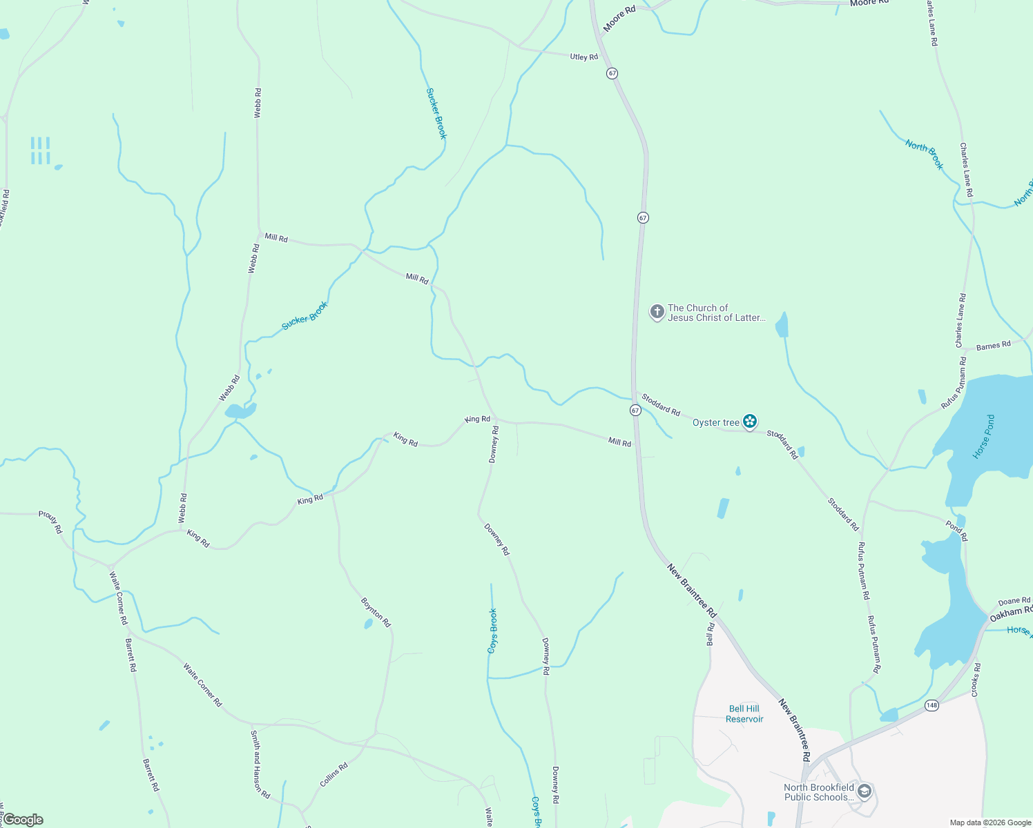 map of restaurants, bars, coffee shops, grocery stores, and more near 20 Mill Road in North Brookfield