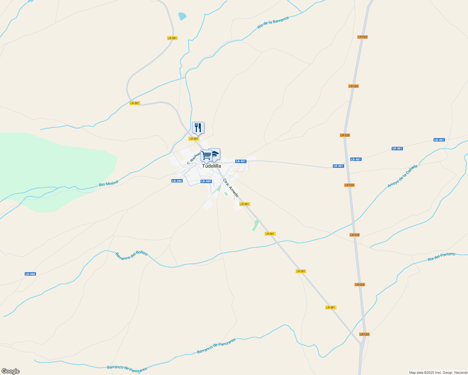 map of restaurants, bars, coffee shops, grocery stores, and more near 19 Carretera Arnedo in Tudelilla