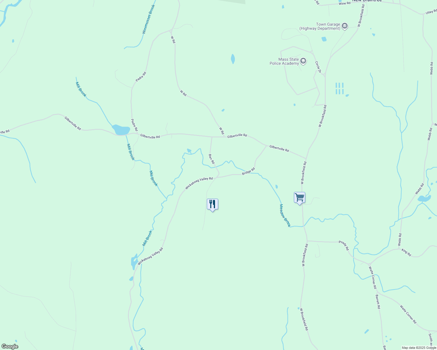 map of restaurants, bars, coffee shops, grocery stores, and more near 400 Barr Rd in New Braintree