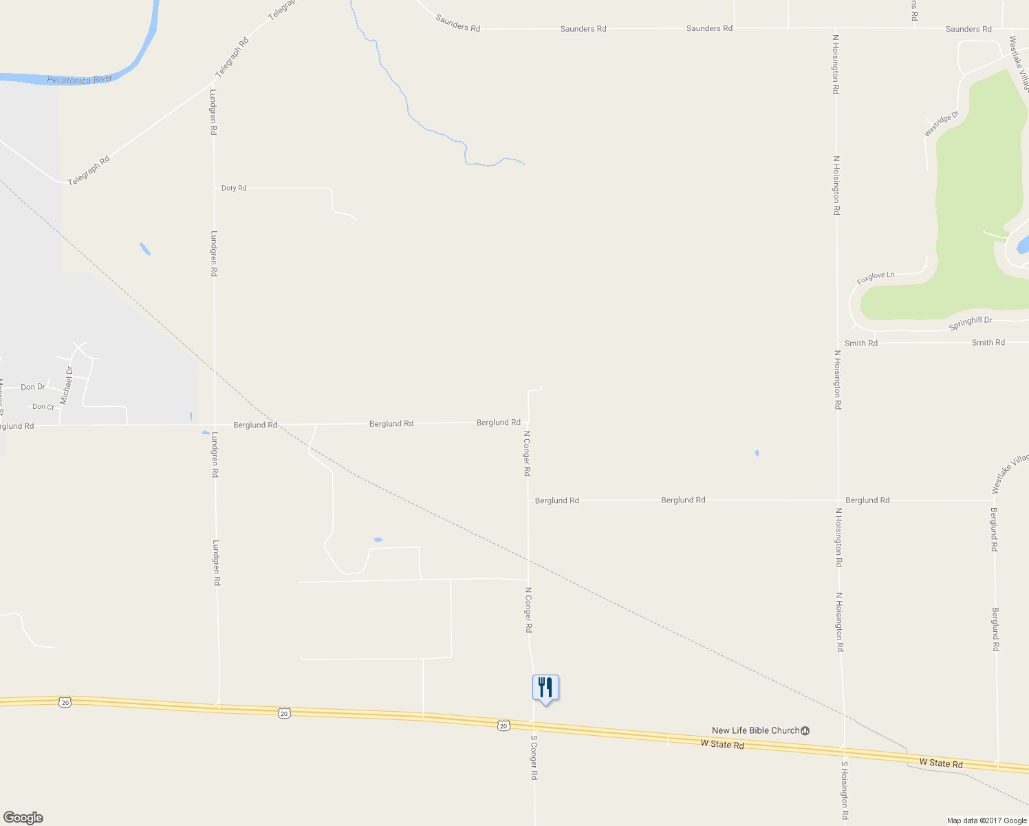 map of restaurants, bars, coffee shops, grocery stores, and more near 14585 Berglund Road in Pecatonica