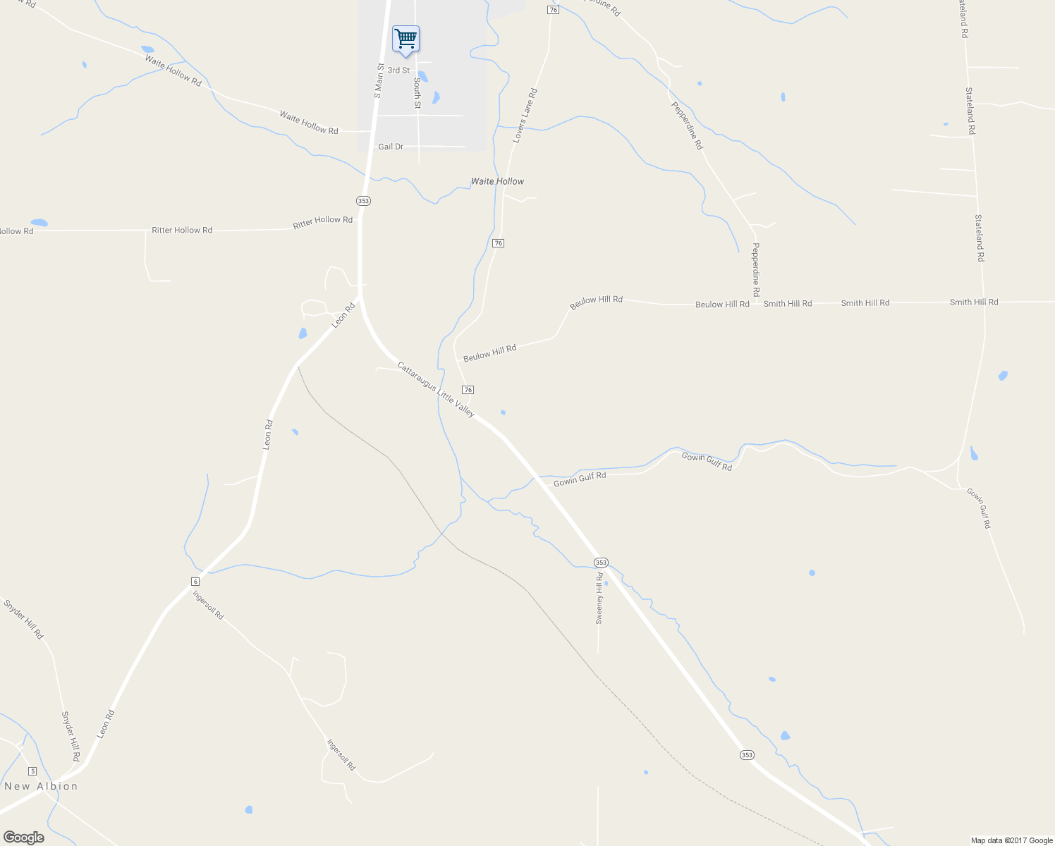 map of restaurants, bars, coffee shops, grocery stores, and more near 7024 New York 353 in Cattaraugus