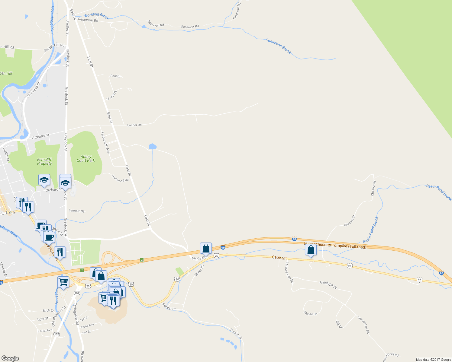 map of restaurants, bars, coffee shops, grocery stores, and more near in Lee