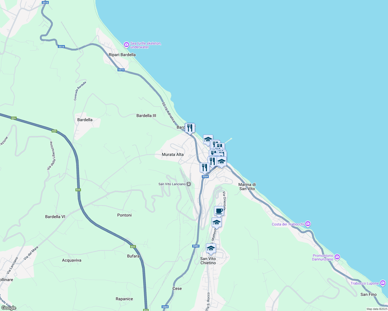 map of restaurants, bars, coffee shops, grocery stores, and more near 1 Via Murata in Marina di San Vito
