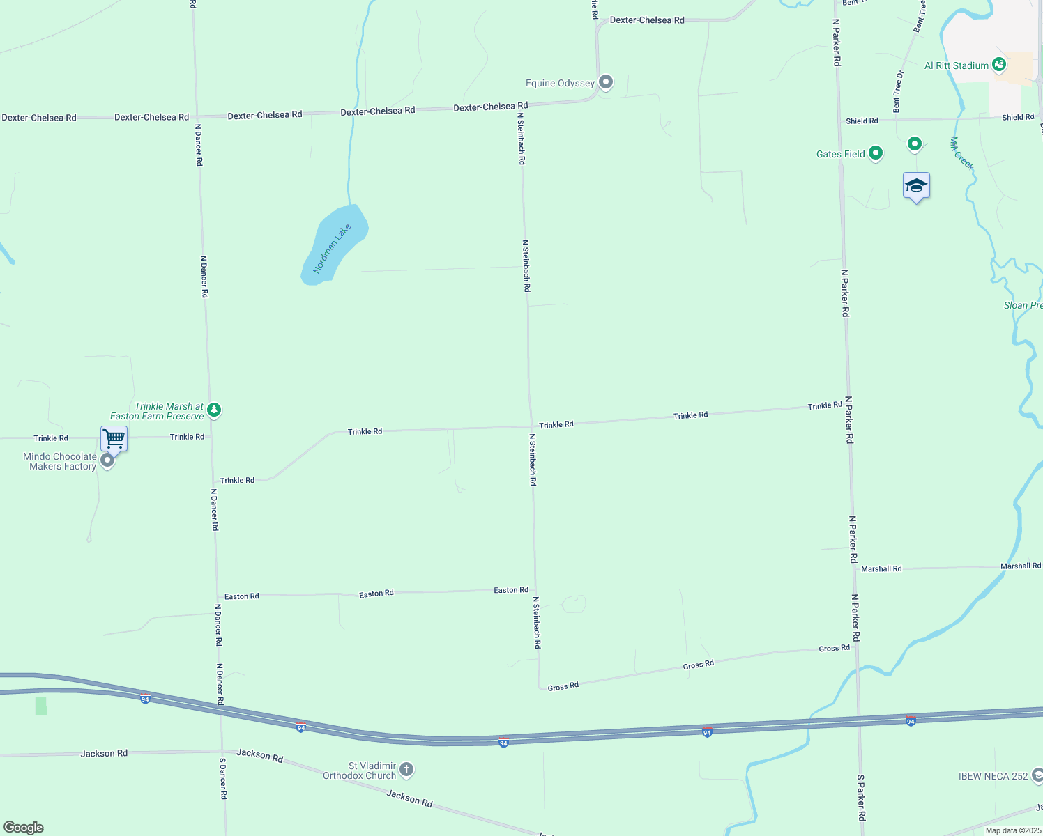 map of restaurants, bars, coffee shops, grocery stores, and more near 1515 North Steinbach Road in Dexter