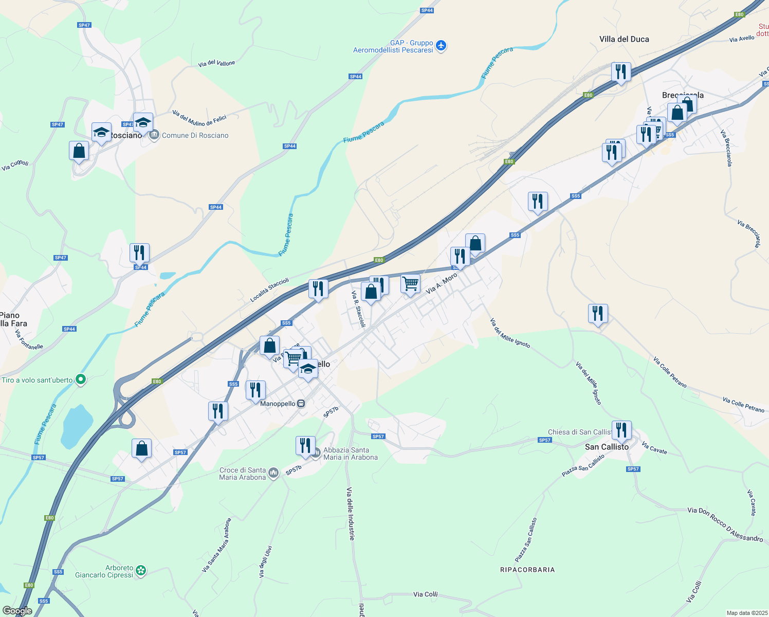 map of restaurants, bars, coffee shops, grocery stores, and more near 2 Via Giuseppe Verdi in Manoppello Scalo