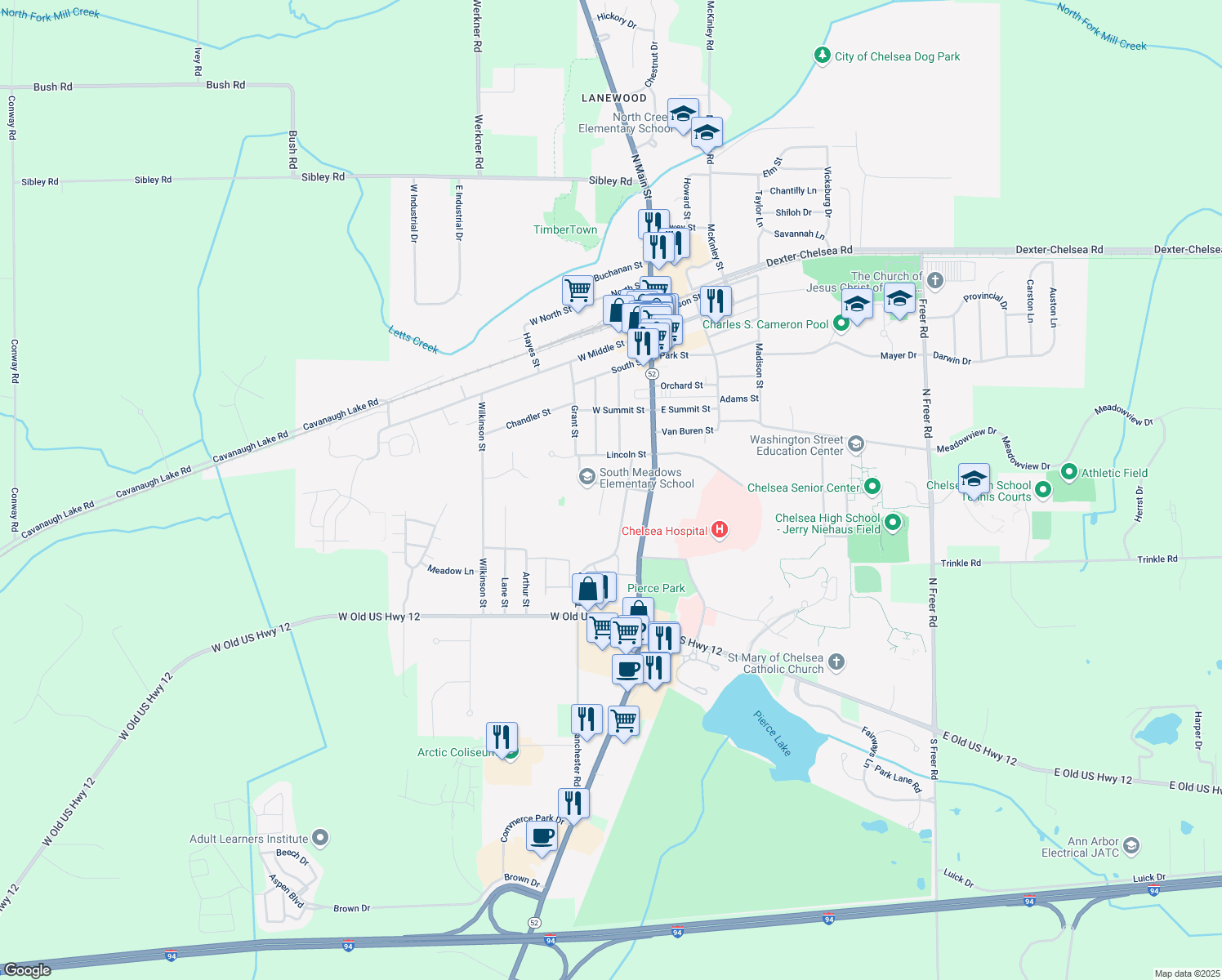 map of restaurants, bars, coffee shops, grocery stores, and more near 501 Maywood Street in Chelsea