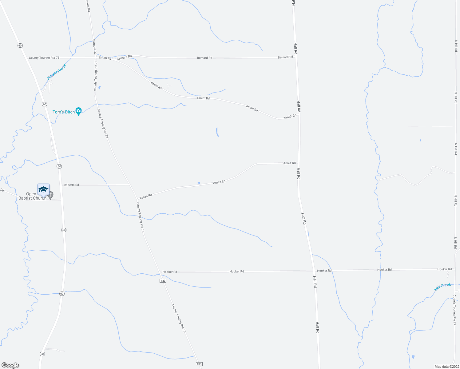 map of restaurants, bars, coffee shops, grocery stores, and more near 3203 Ames Road in Cassadaga