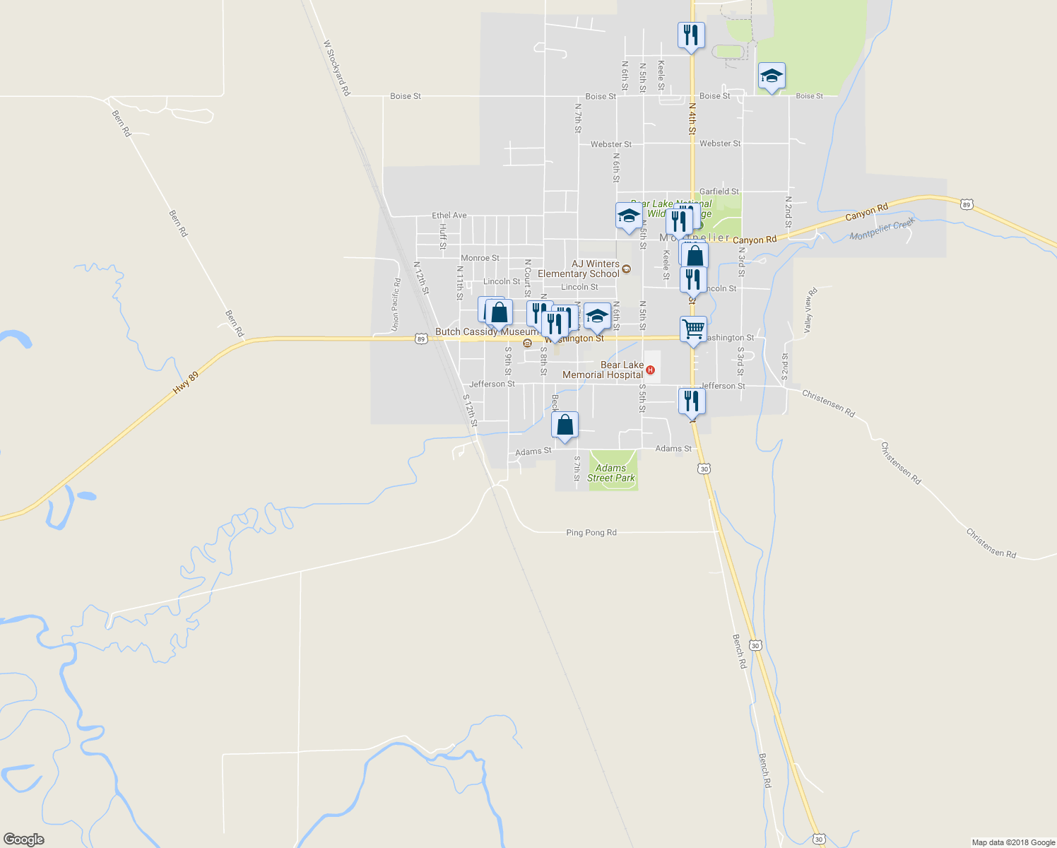 map of restaurants, bars, coffee shops, grocery stores, and more near 281 Woodlawn Street in Montpelier