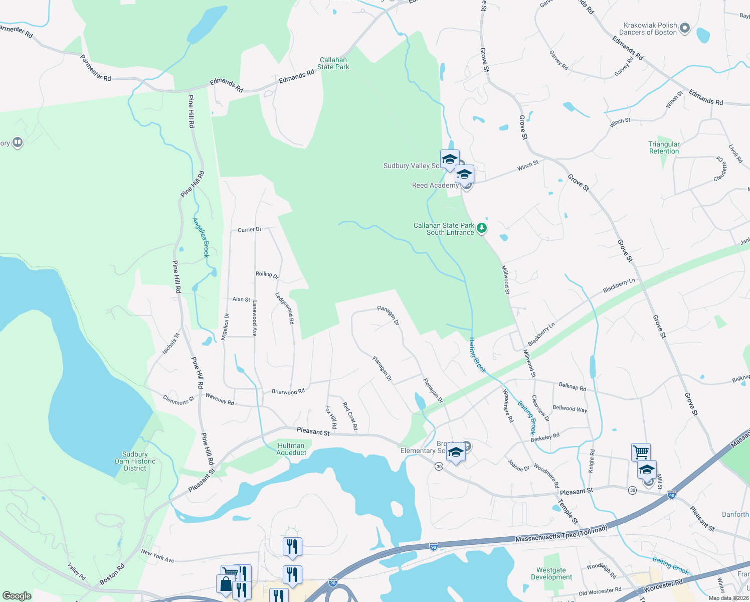 map of restaurants, bars, coffee shops, grocery stores, and more near 49 Flanagan Dr in Framingham