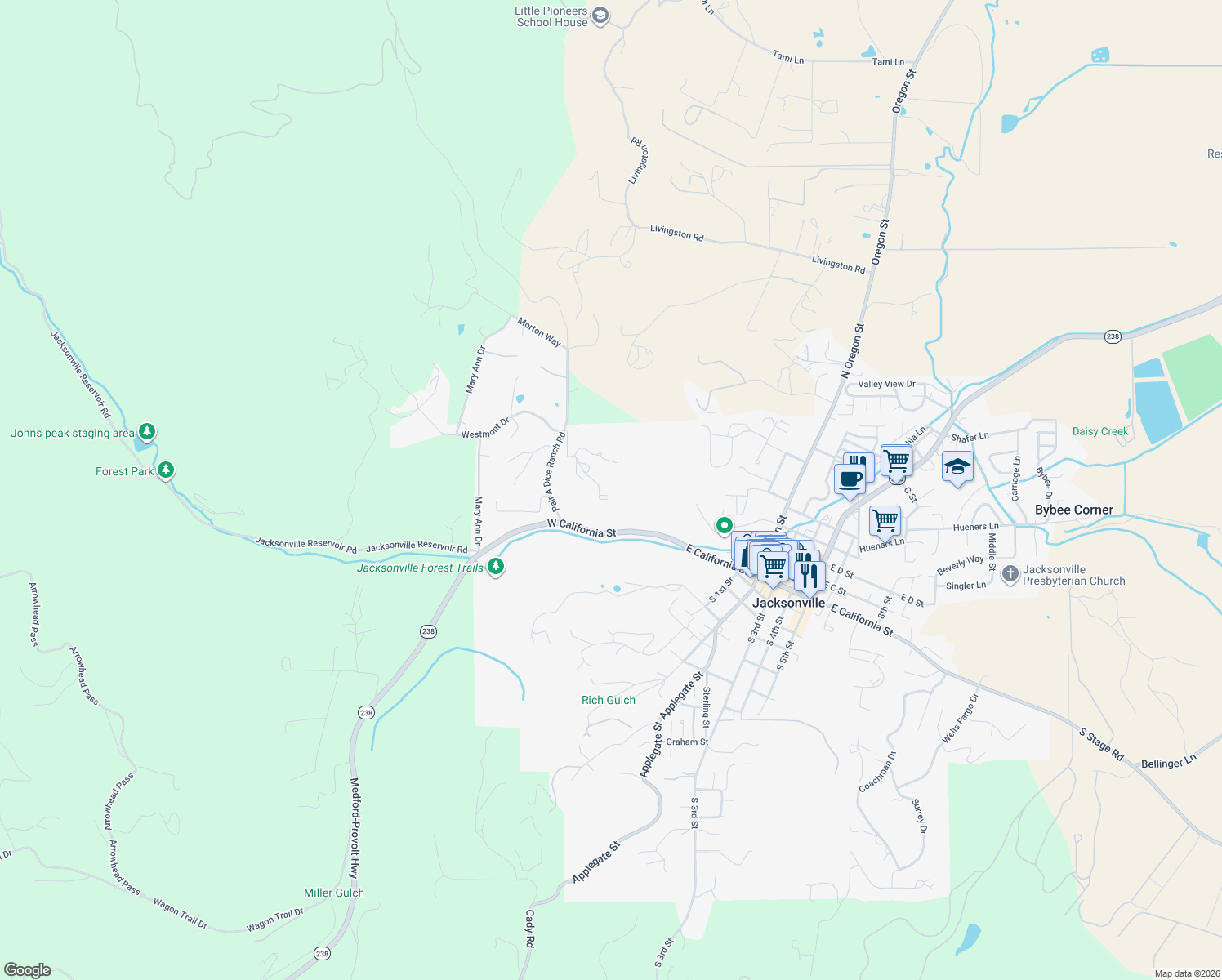 map of restaurants, bars, coffee shops, grocery stores, and more near 321 Pair A Dice Ranch Rd in Jacksonville