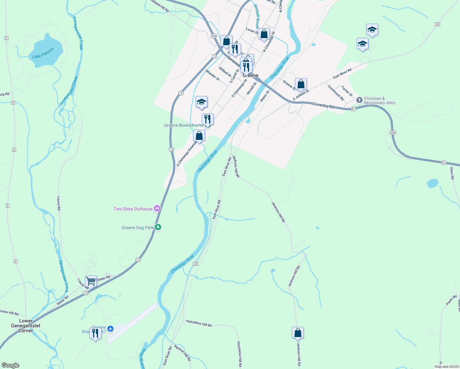 map of restaurants, bars, coffee shops, grocery stores, and more near 989 Jackson Hill Rd in Greene