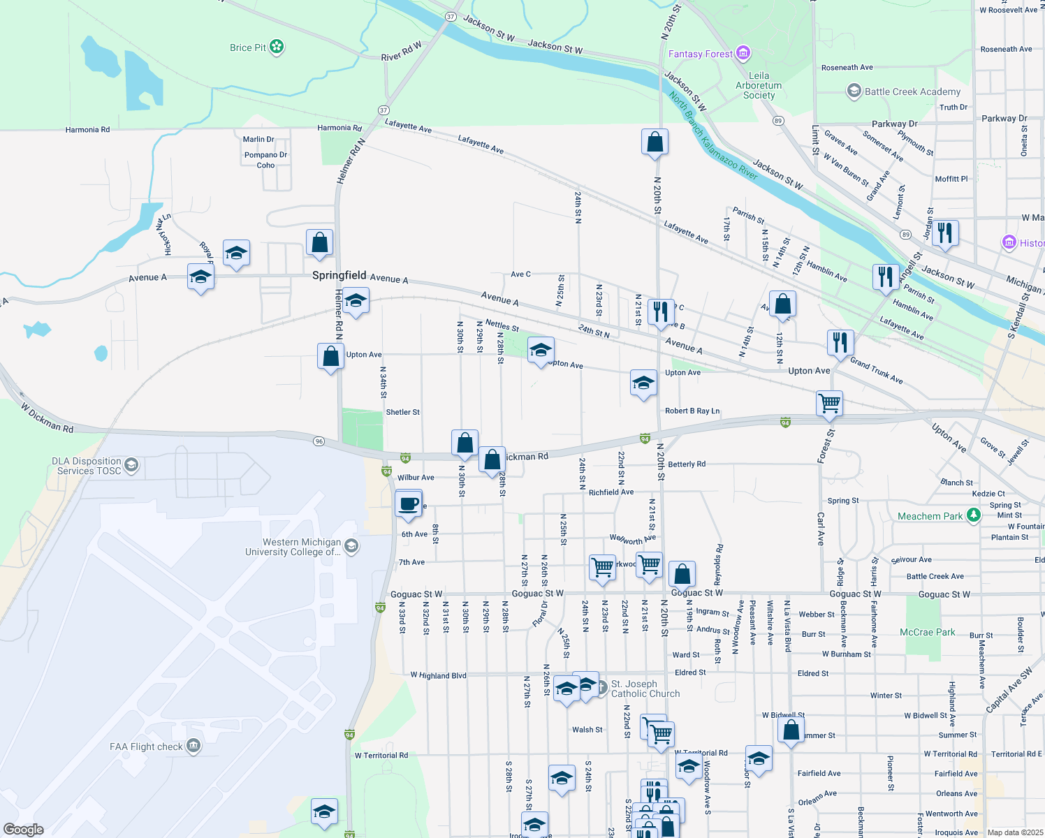 map of restaurants, bars, coffee shops, grocery stores, and more near 352 North 27th Street in Springfield