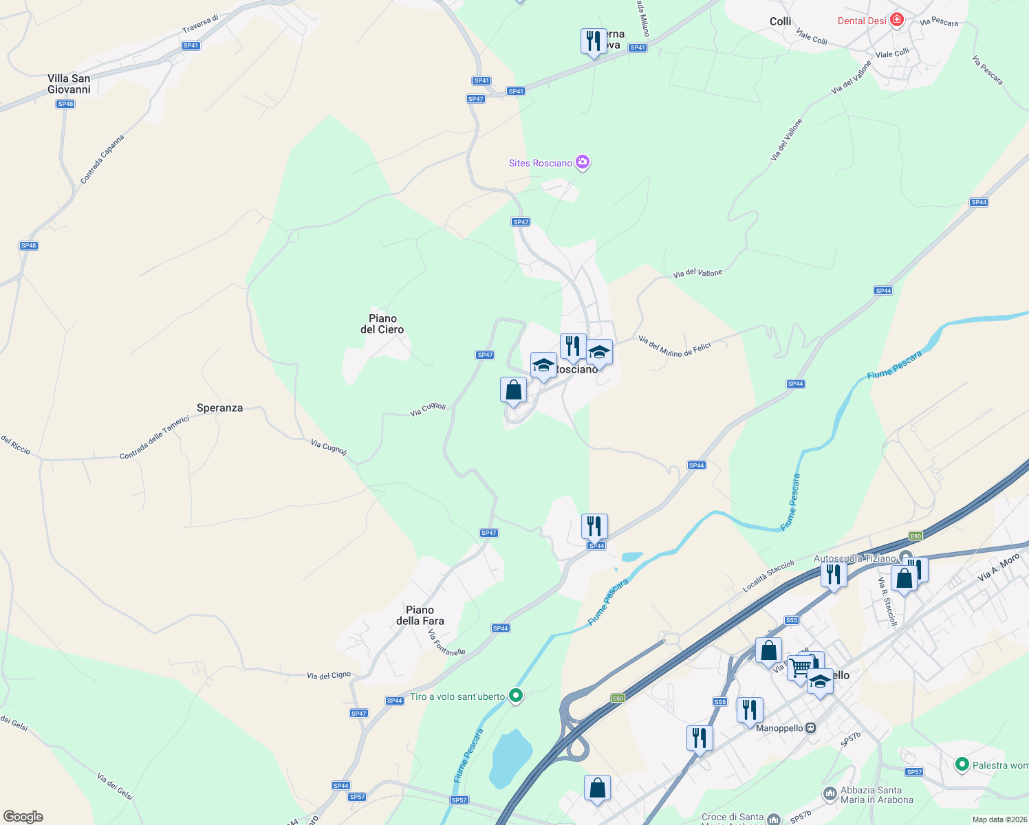 map of restaurants, bars, coffee shops, grocery stores, and more near 5 Via San Nicola in Provincia di Pescara