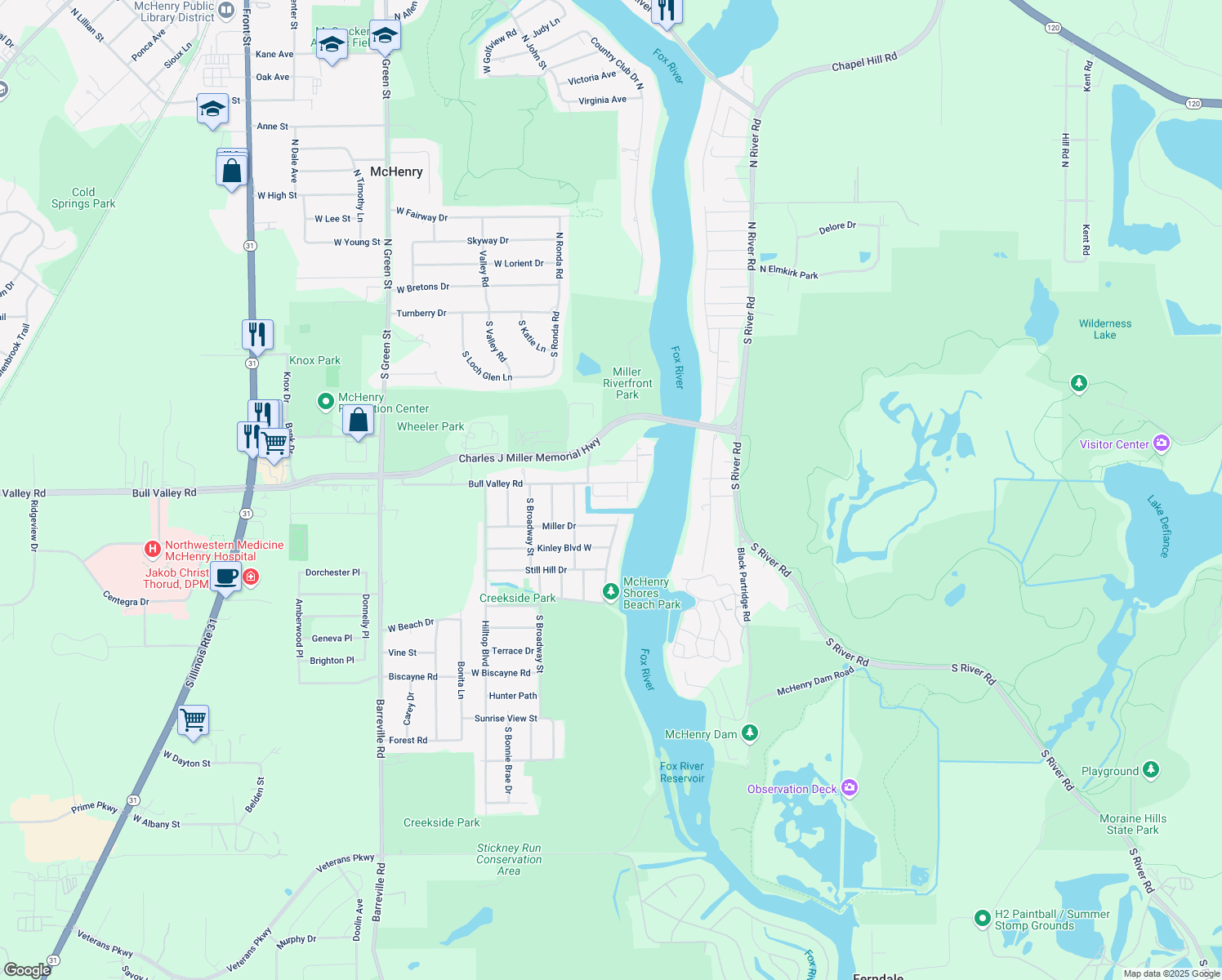 map of restaurants, bars, coffee shops, grocery stores, and more near 2906 Gregg Drive in McHenry