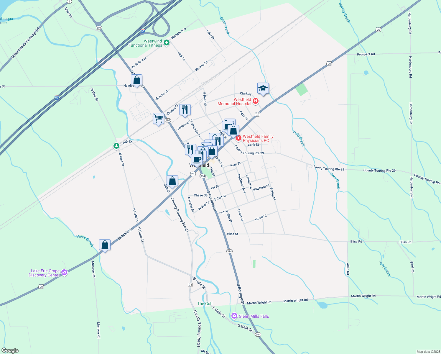 map of restaurants, bars, coffee shops, grocery stores, and more near 26 McClurg Street in Westfield