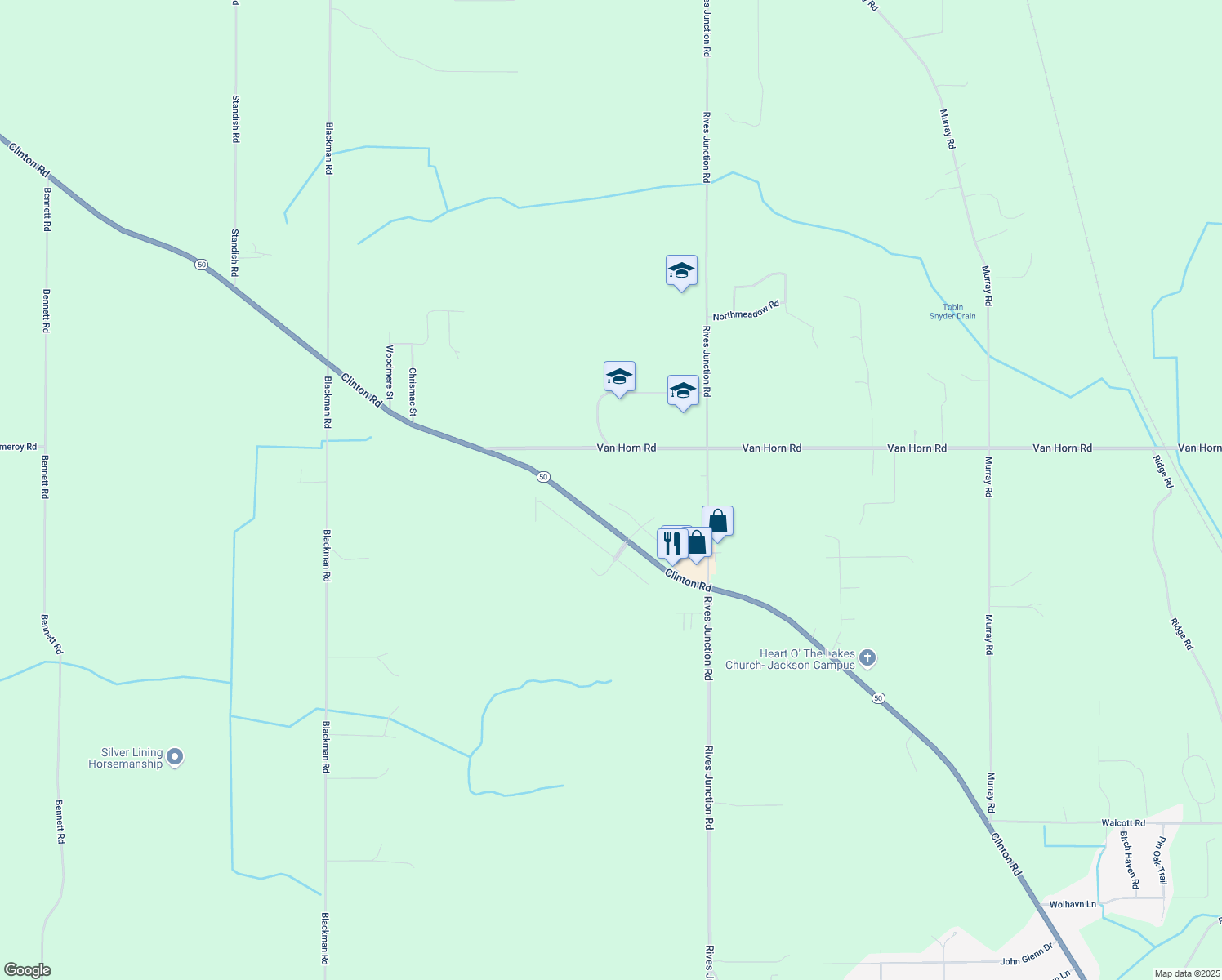 map of restaurants, bars, coffee shops, grocery stores, and more near 6251 Mountie Way in Jackson