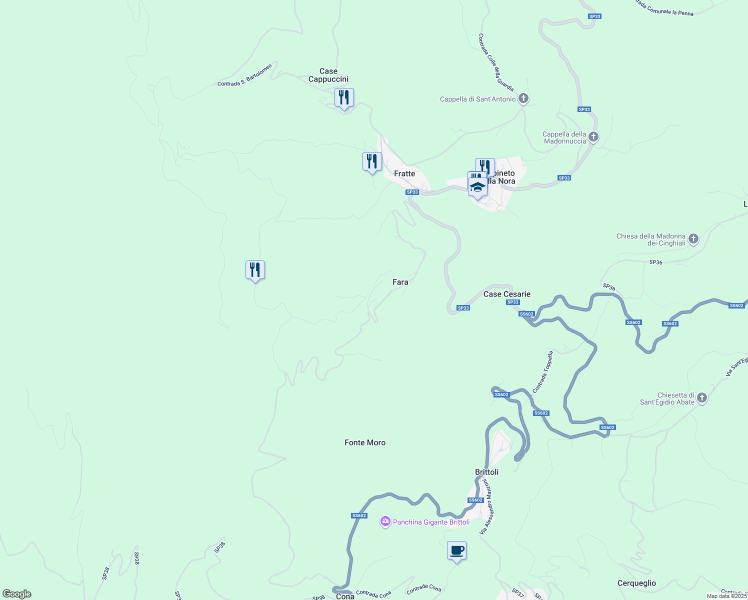 map of restaurants, bars, coffee shops, grocery stores, and more near 27 Contrada Fara in Provincia di Pescara
