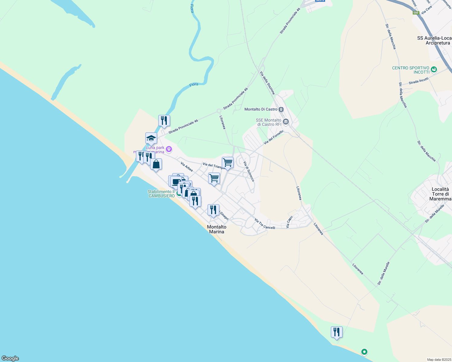 map of restaurants, bars, coffee shops, grocery stores, and more near 10 Viale delle Vele in Montalto Marina