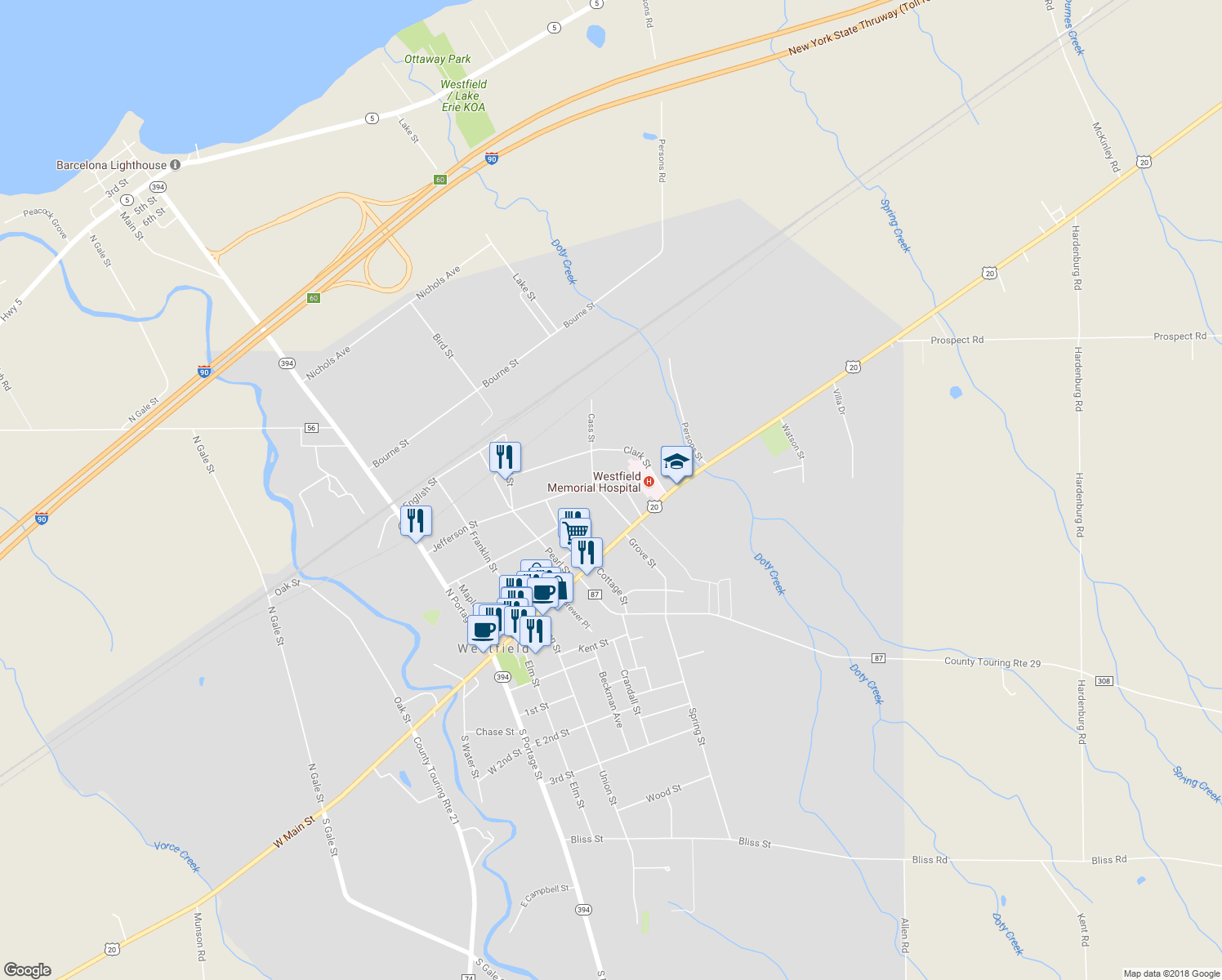 map of restaurants, bars, coffee shops, grocery stores, and more near 22 Colburn Street in Westfield