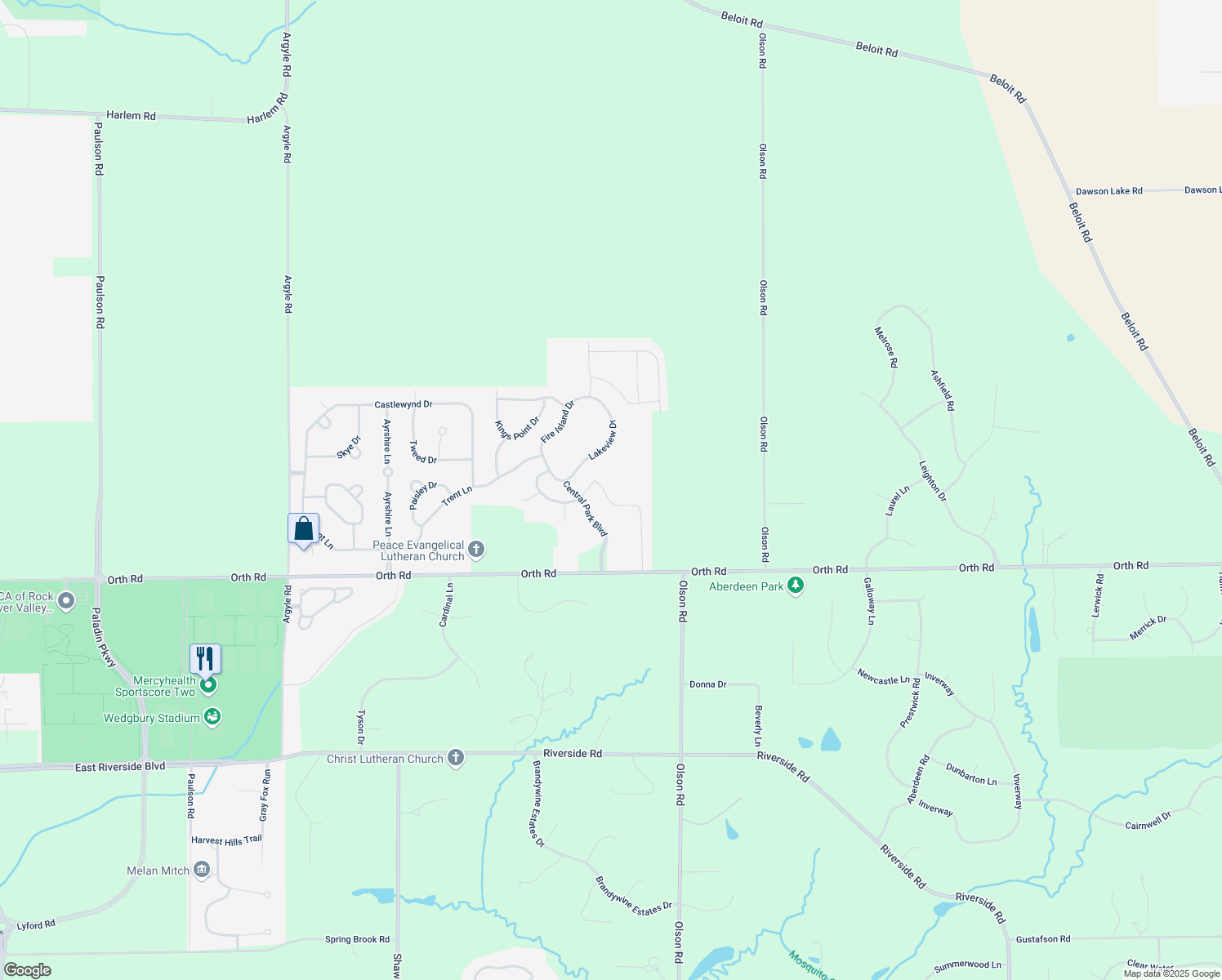 map of restaurants, bars, coffee shops, grocery stores, and more near 1010 Coney Island Drive in Loves Park