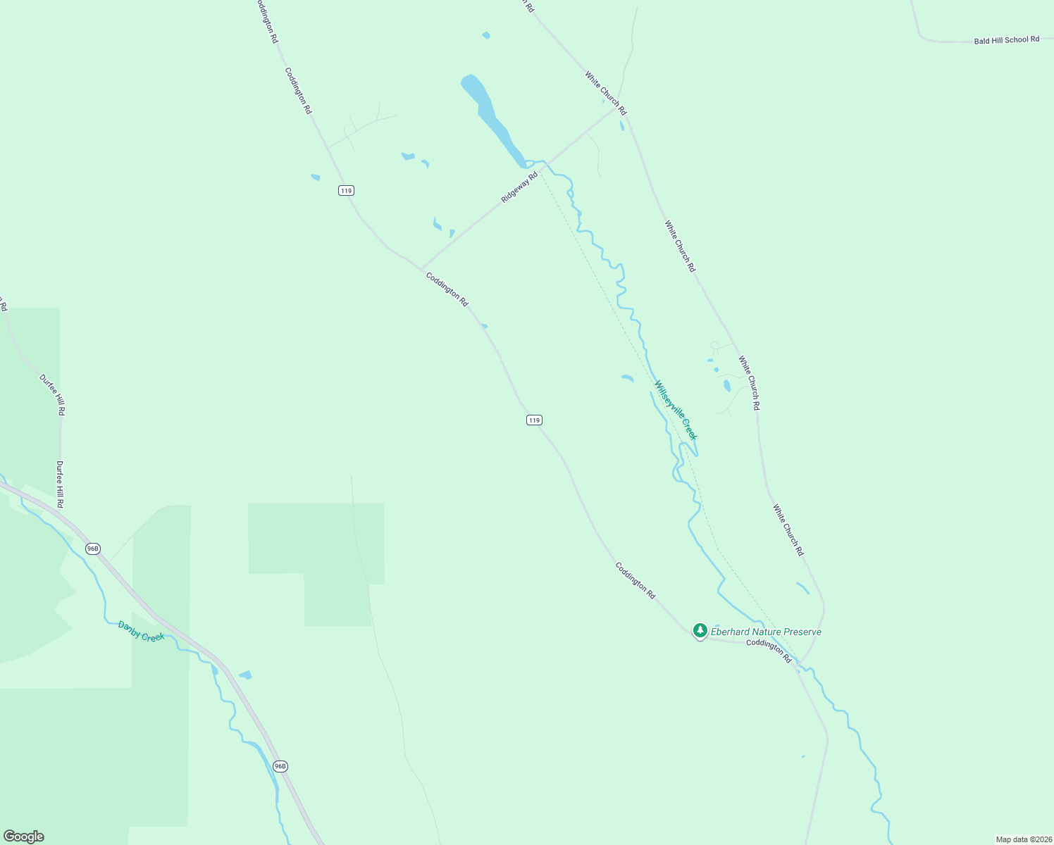 map of restaurants, bars, coffee shops, grocery stores, and more near 2164 Coddington Road in Brooktondale