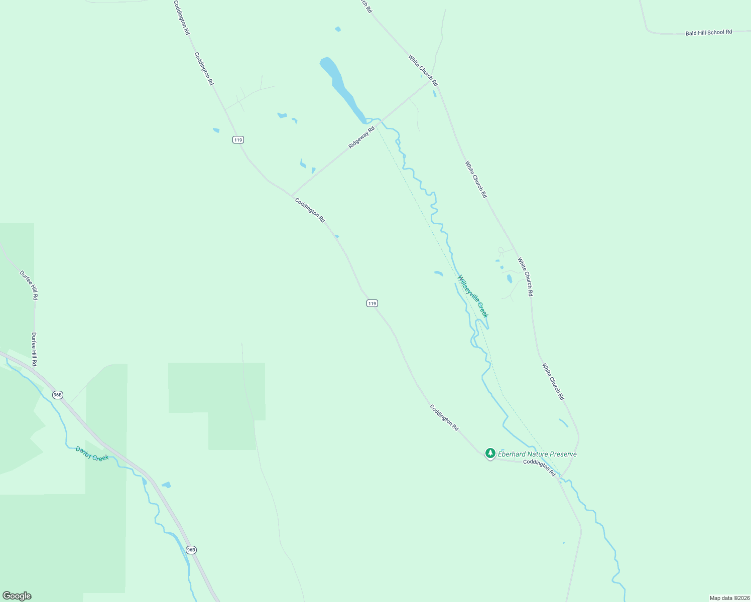 map of restaurants, bars, coffee shops, grocery stores, and more near 2164 Coddington Road in Brooktondale