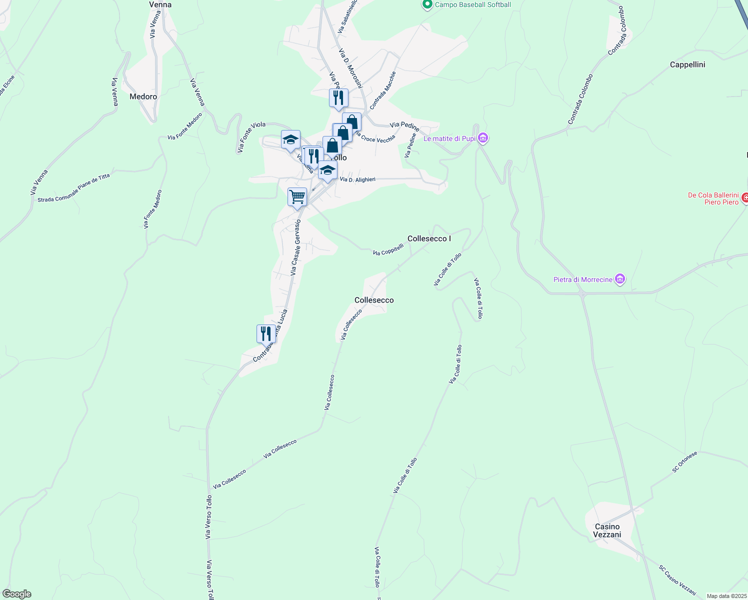 map of restaurants, bars, coffee shops, grocery stores, and more near 43 Via Collesecco in Collesecco