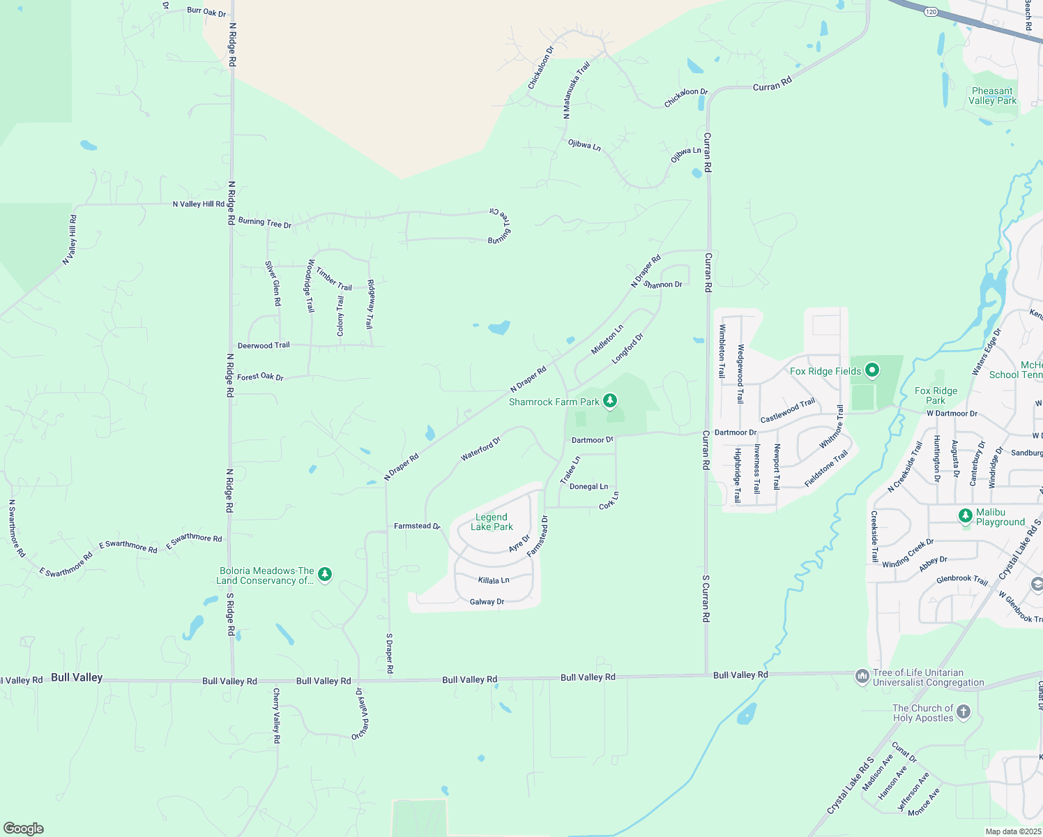 map of restaurants, bars, coffee shops, grocery stores, and more near 6602 Waterford Drive in McHenry