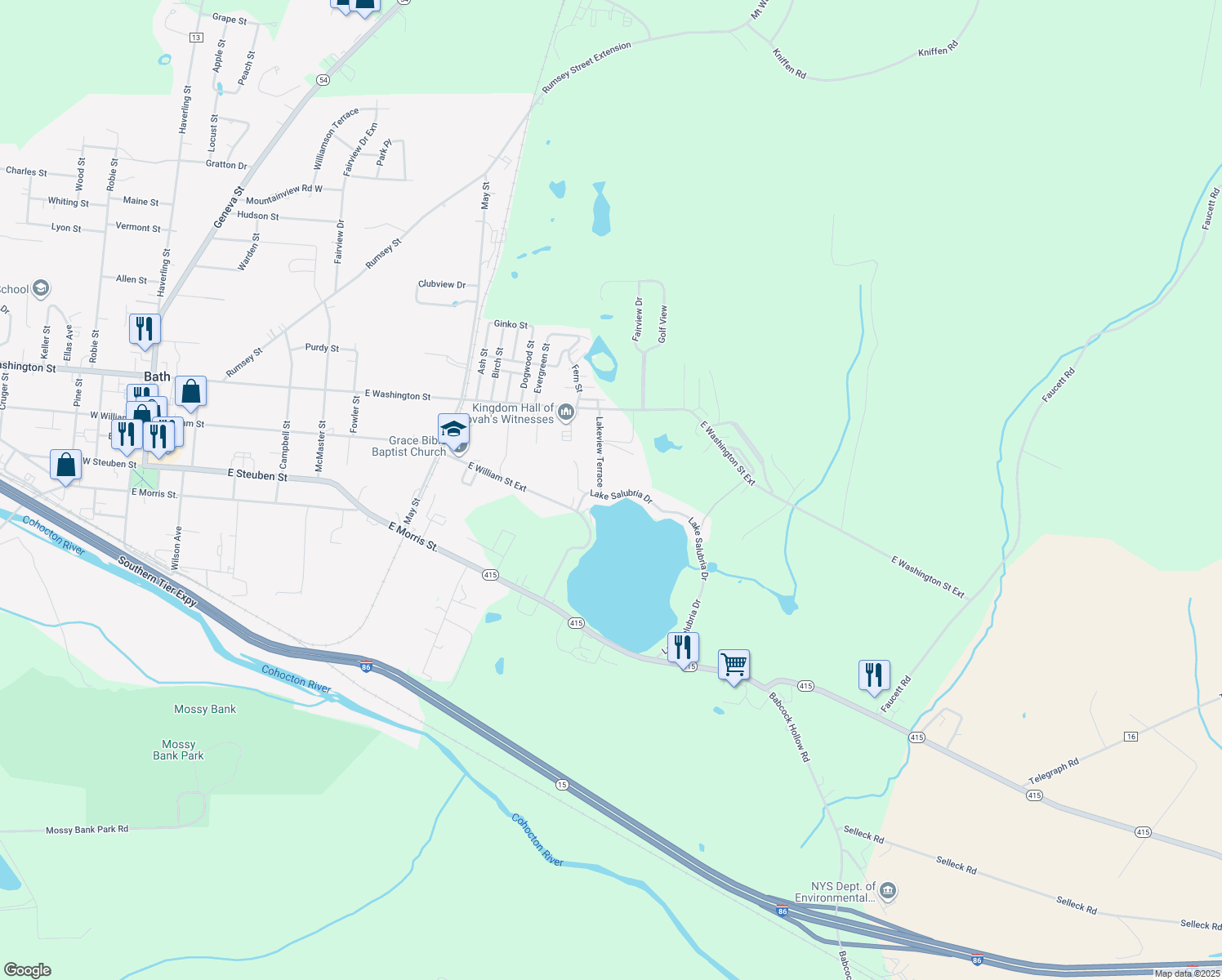 map of restaurants, bars, coffee shops, grocery stores, and more near 6848 Lake Salubria Drive in Bath