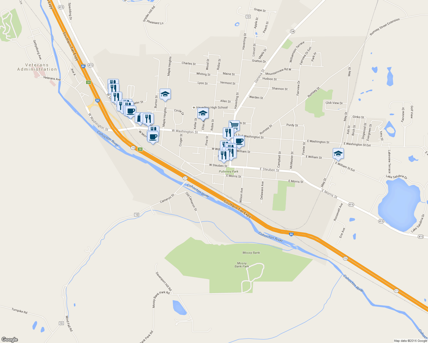 map of restaurants, bars, coffee shops, grocery stores, and more near 16 West Morris Street in Bath