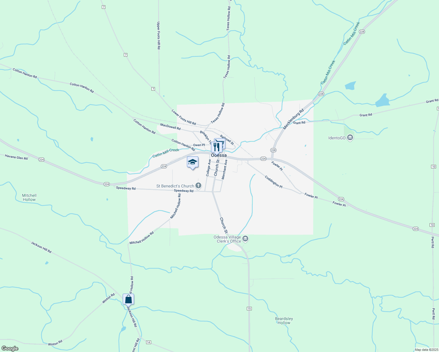 map of restaurants, bars, coffee shops, grocery stores, and more near 305 Church Street in Odessa
