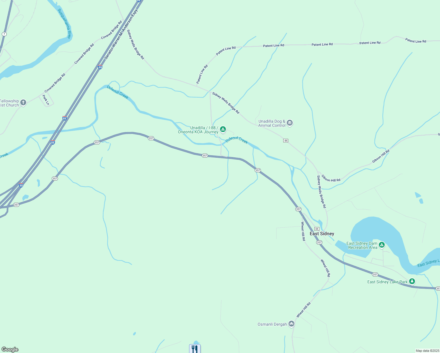 map of restaurants, bars, coffee shops, grocery stores, and more near 2638 New York 357 in Unadilla