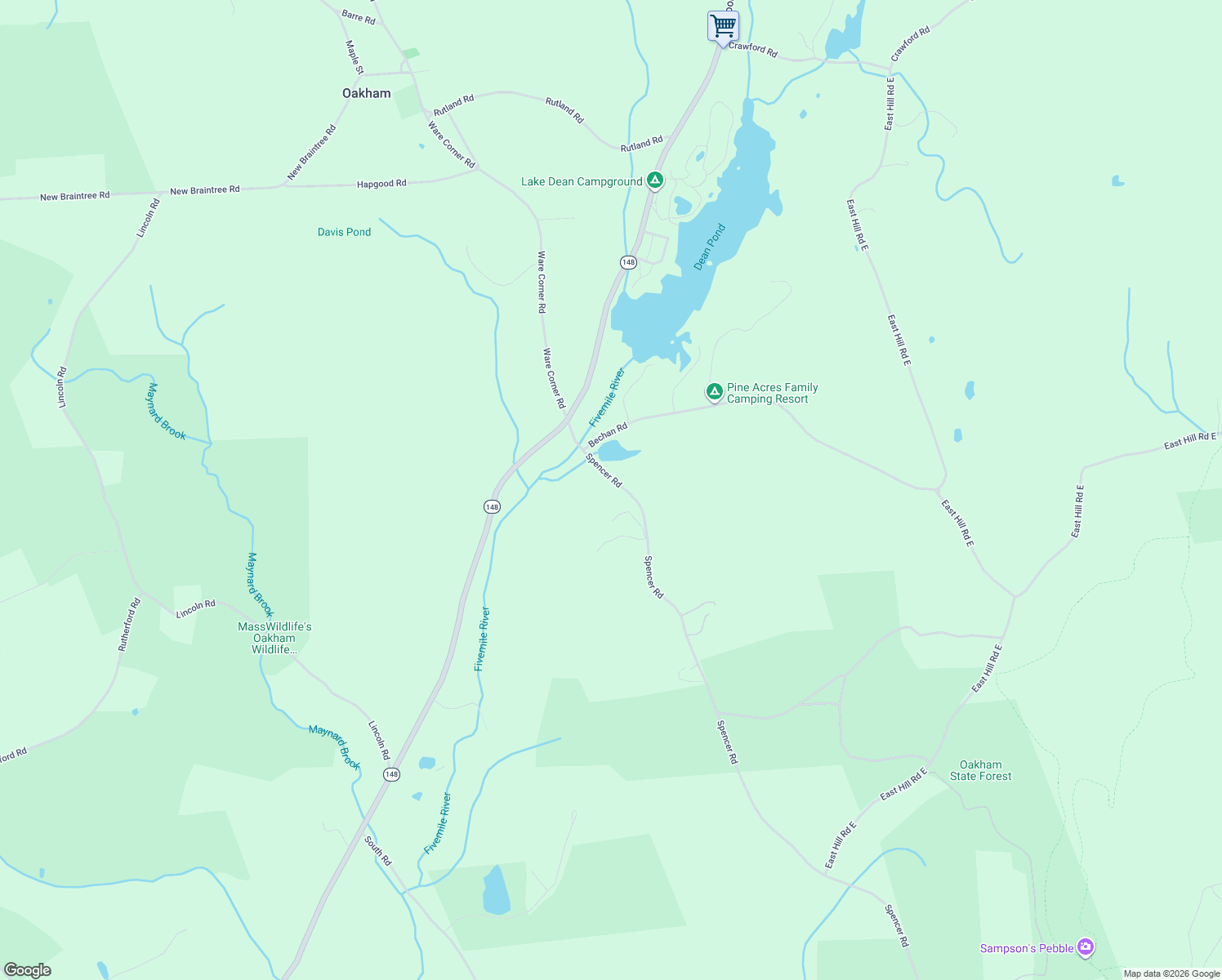 map of restaurants, bars, coffee shops, grocery stores, and more near 140 Spencer Road in Oakham