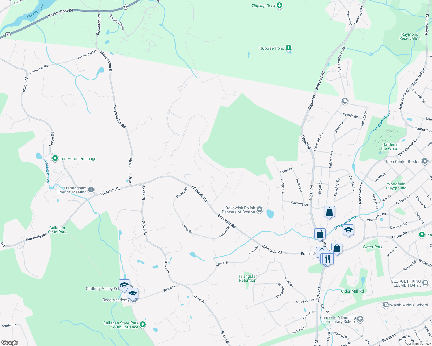 map of restaurants, bars, coffee shops, grocery stores, and more near 24 Carter Dr in Framingham