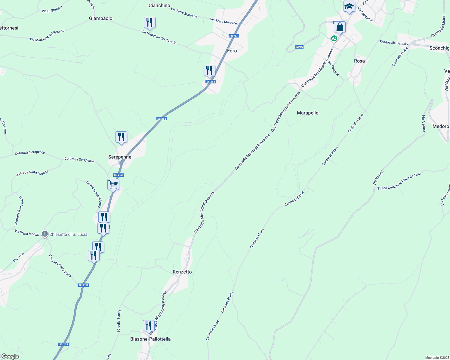map of restaurants, bars, coffee shops, grocery stores, and more near 53 Contrada Montupoli Avenna in Provincia di Chieti