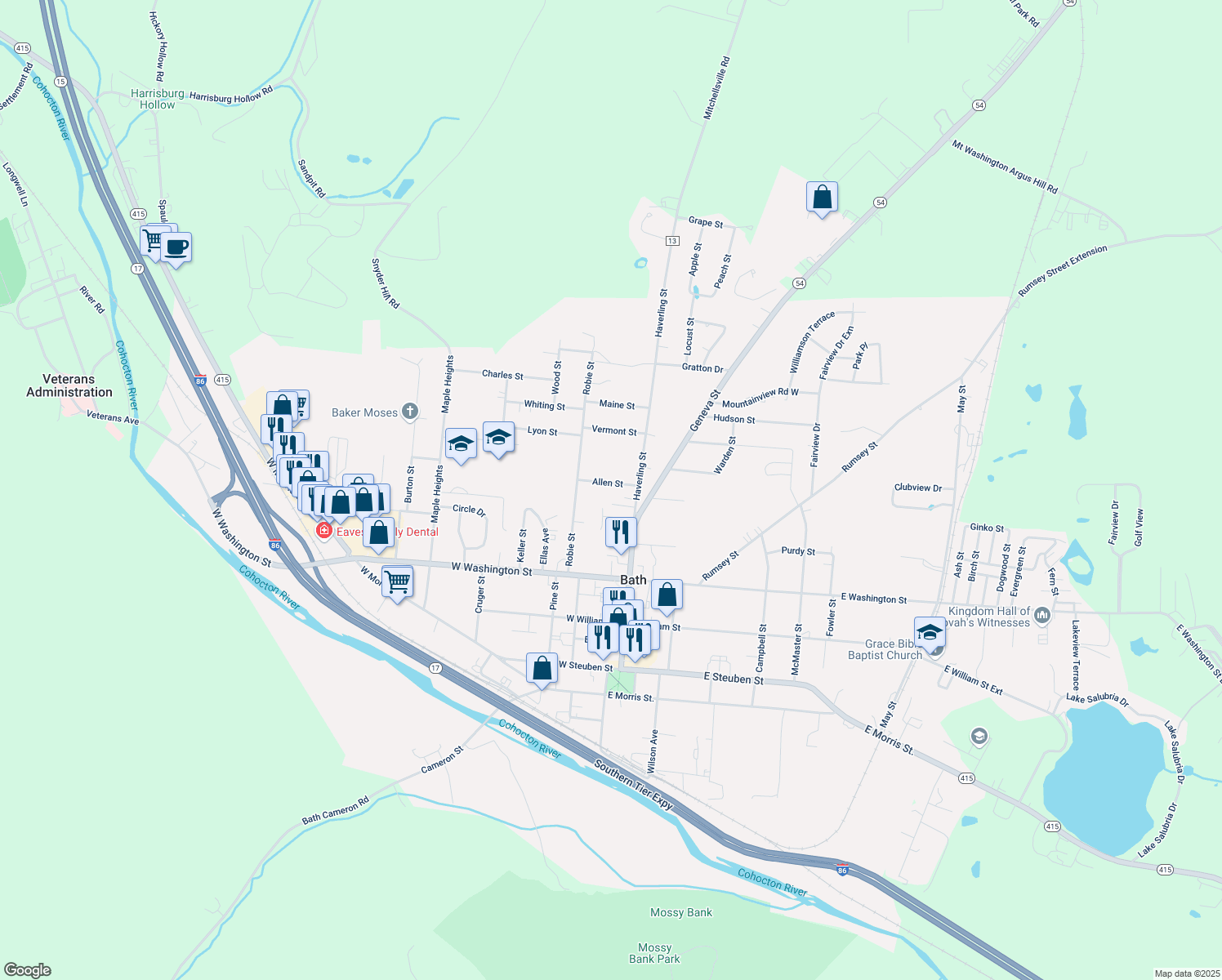 map of restaurants, bars, coffee shops, grocery stores, and more near 11 Allen Street in Bath
