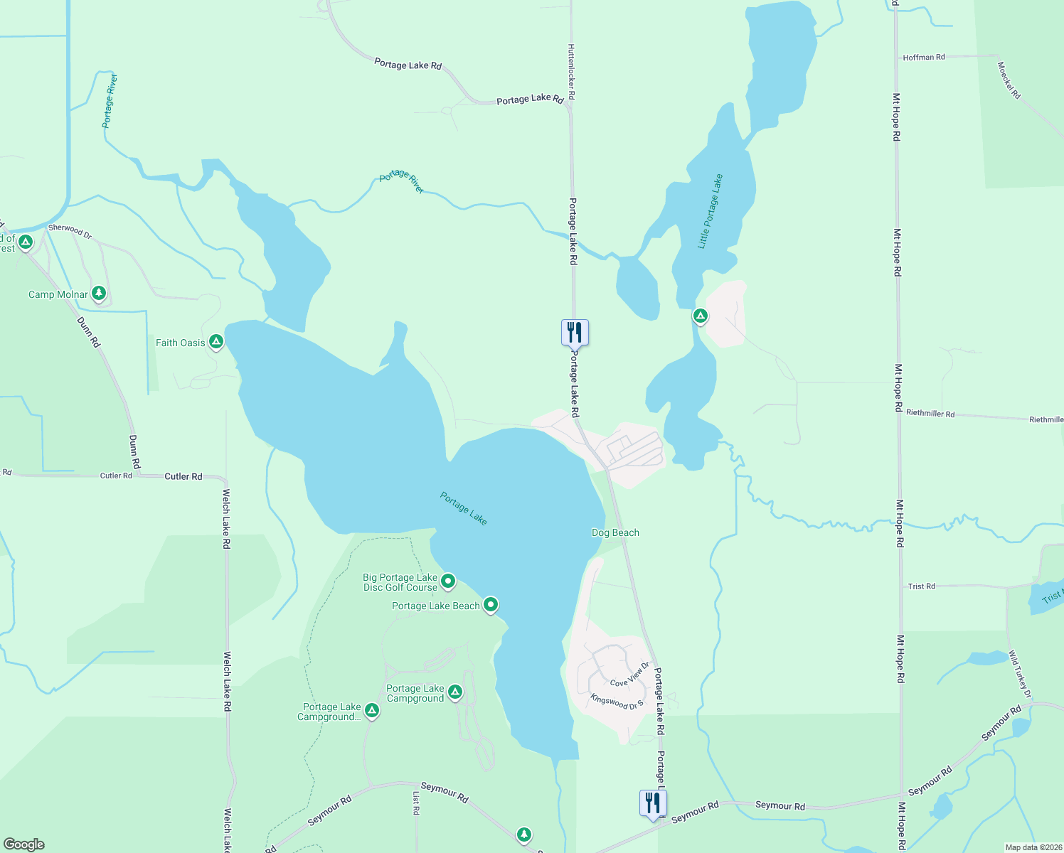 map of restaurants, bars, coffee shops, grocery stores, and more near 176 Ready Lane in Munith