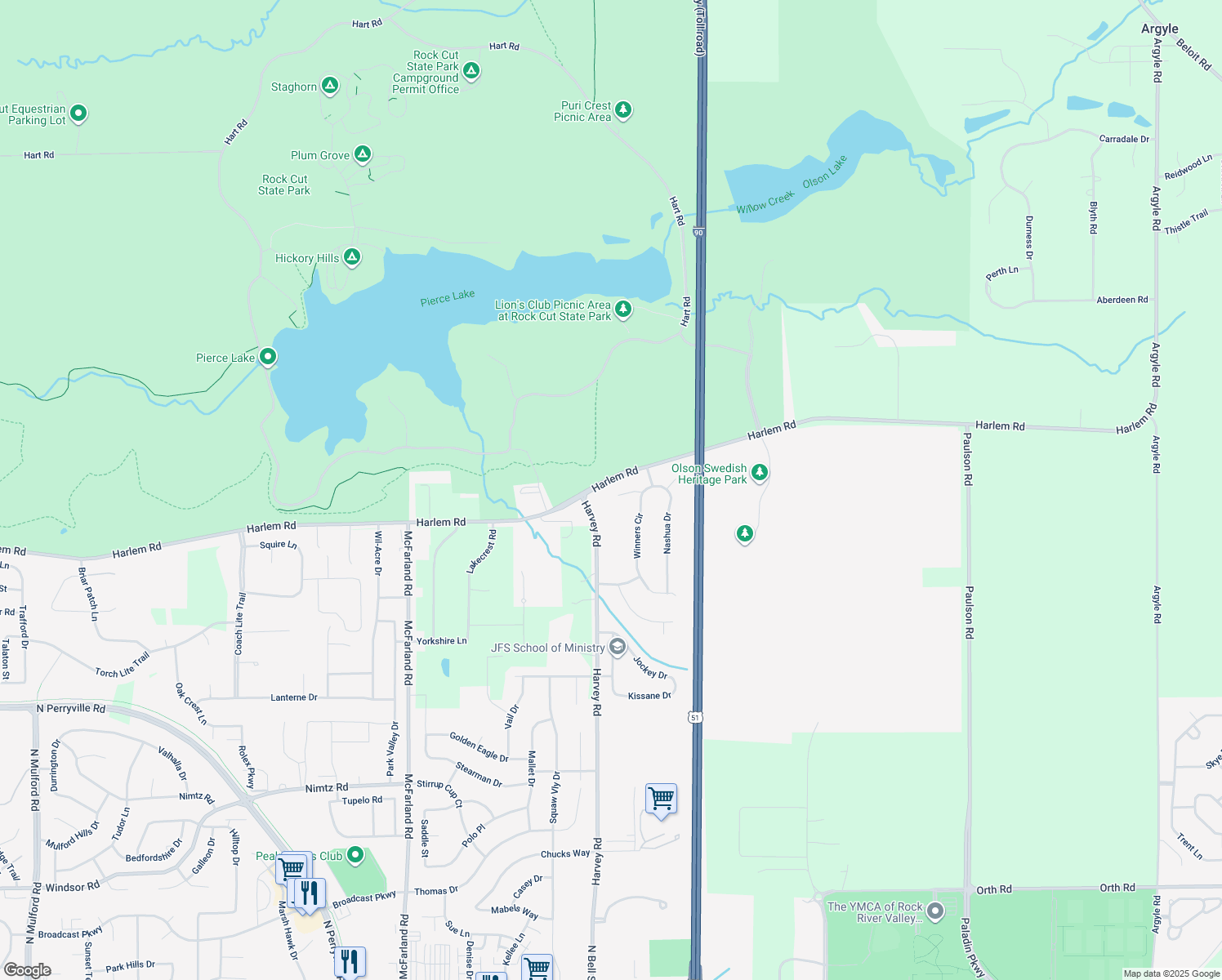 map of restaurants, bars, coffee shops, grocery stores, and more near 7542 Derby Close in Caledonia