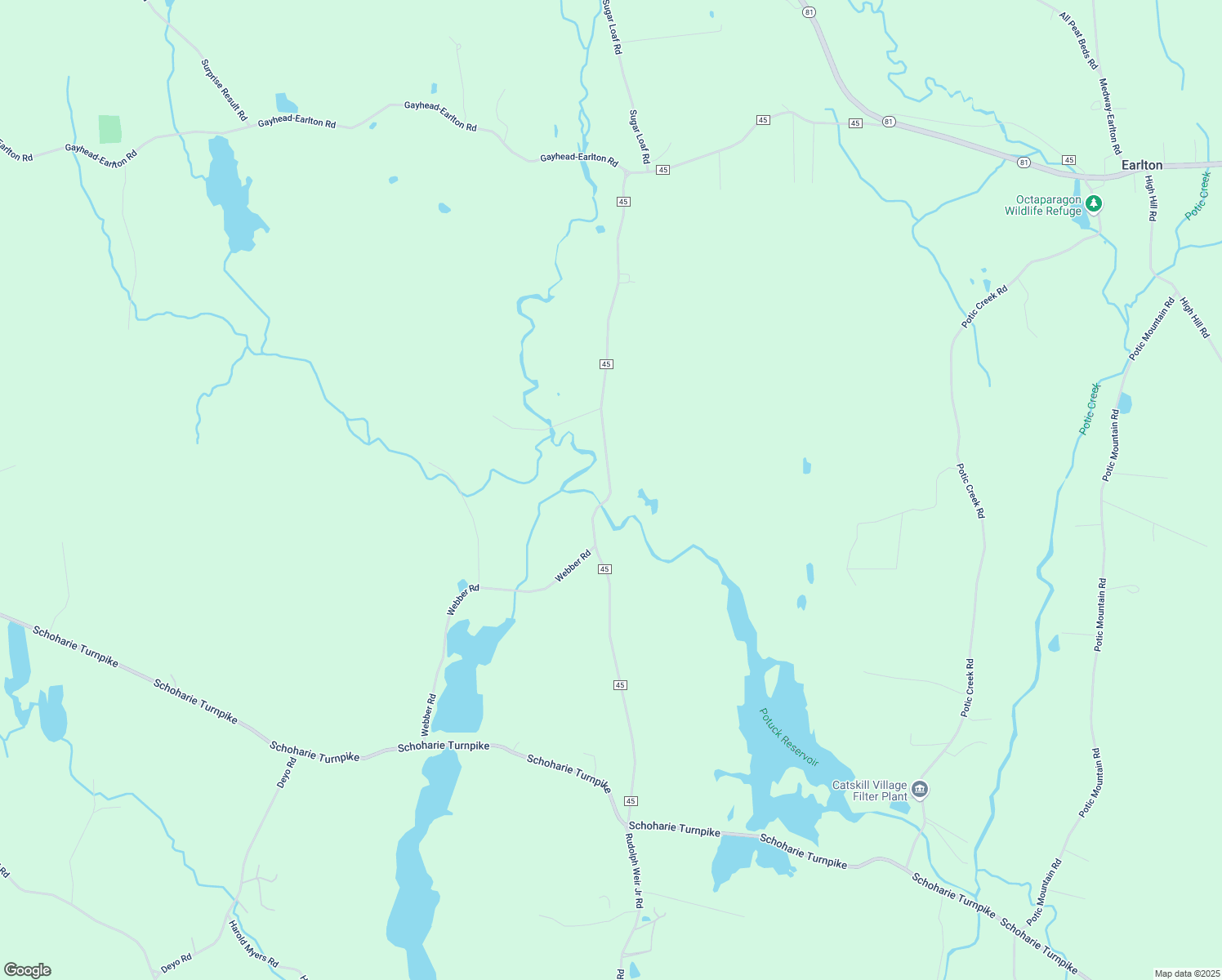 map of restaurants, bars, coffee shops, grocery stores, and more near County Road 45 in Earlton