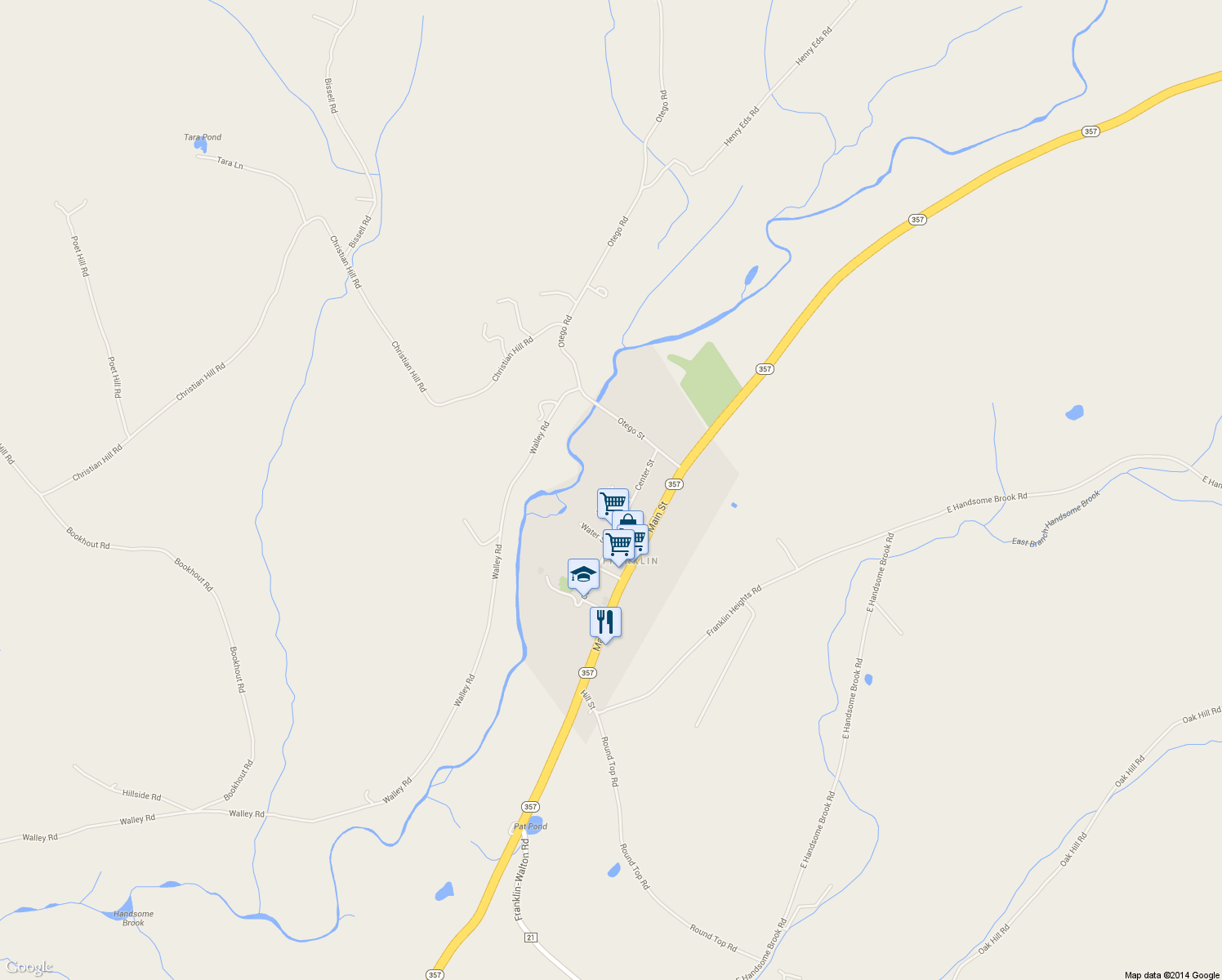 map of restaurants, bars, coffee shops, grocery stores, and more near West St in Franklin